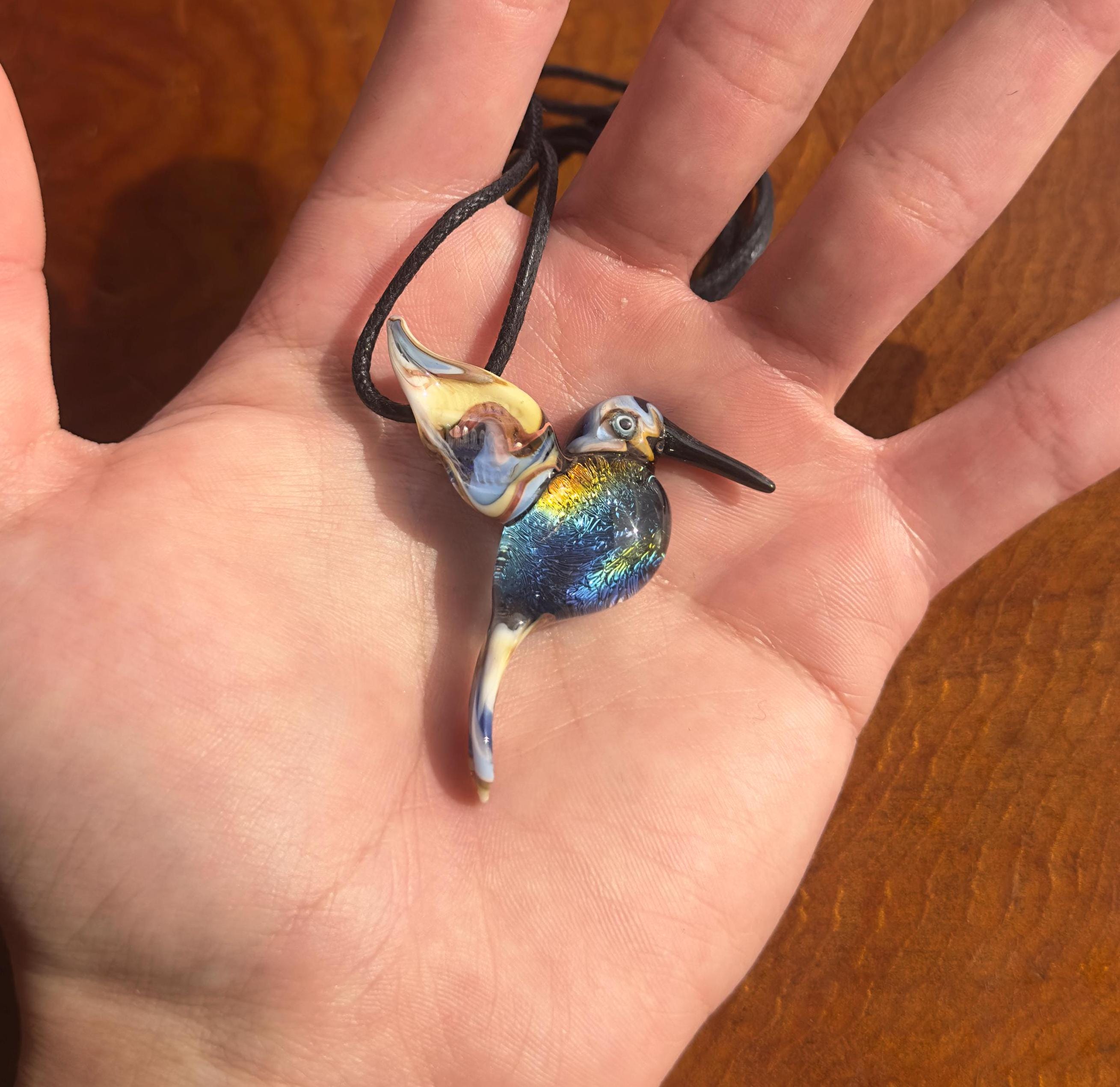 Glass Hummingbird Necklace - Hand-Blown Hummingbird Jewelry - Unique Gift for Her - Artisan Glass Pendant - Colorful Bird Necklace - Art