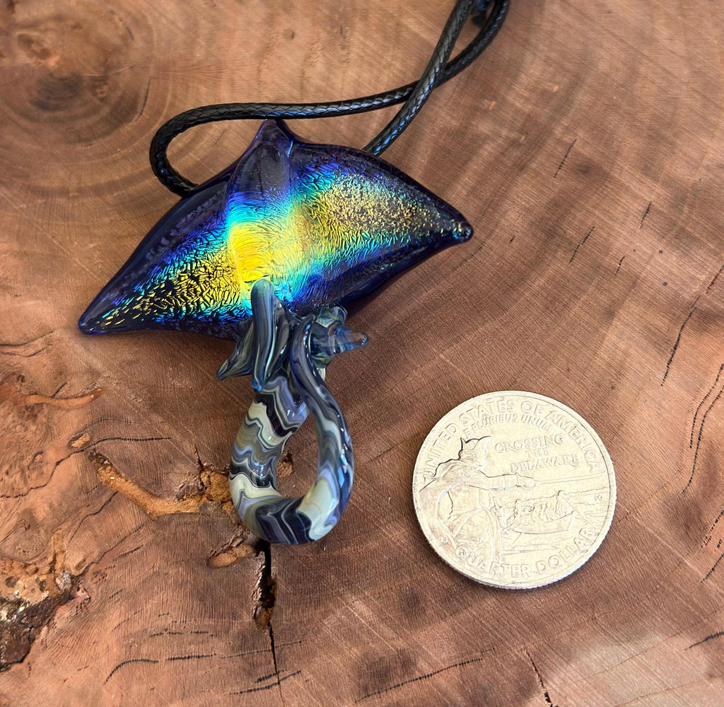 Handmade Dichroic Blown Glass Stingray Pendant Necklace