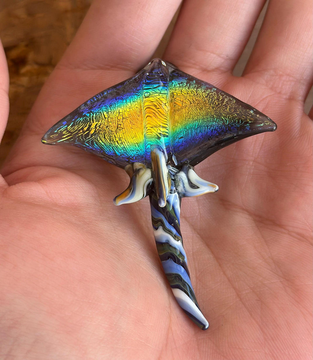 Handmade Dichroic Blown Glass Stingray Pendant Necklace
