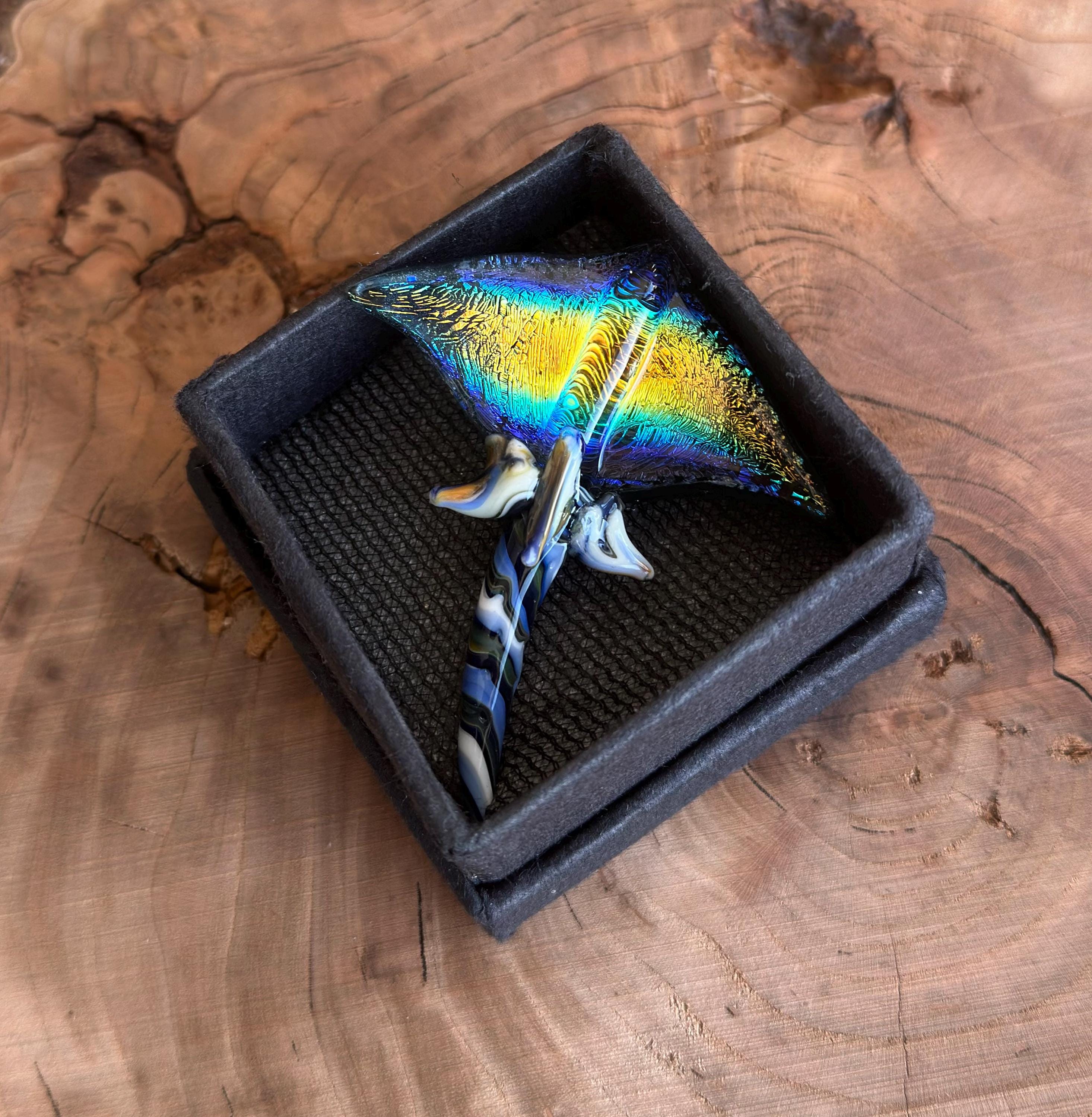 Handmade Dichroic Blown Glass Stingray Pendant Necklace