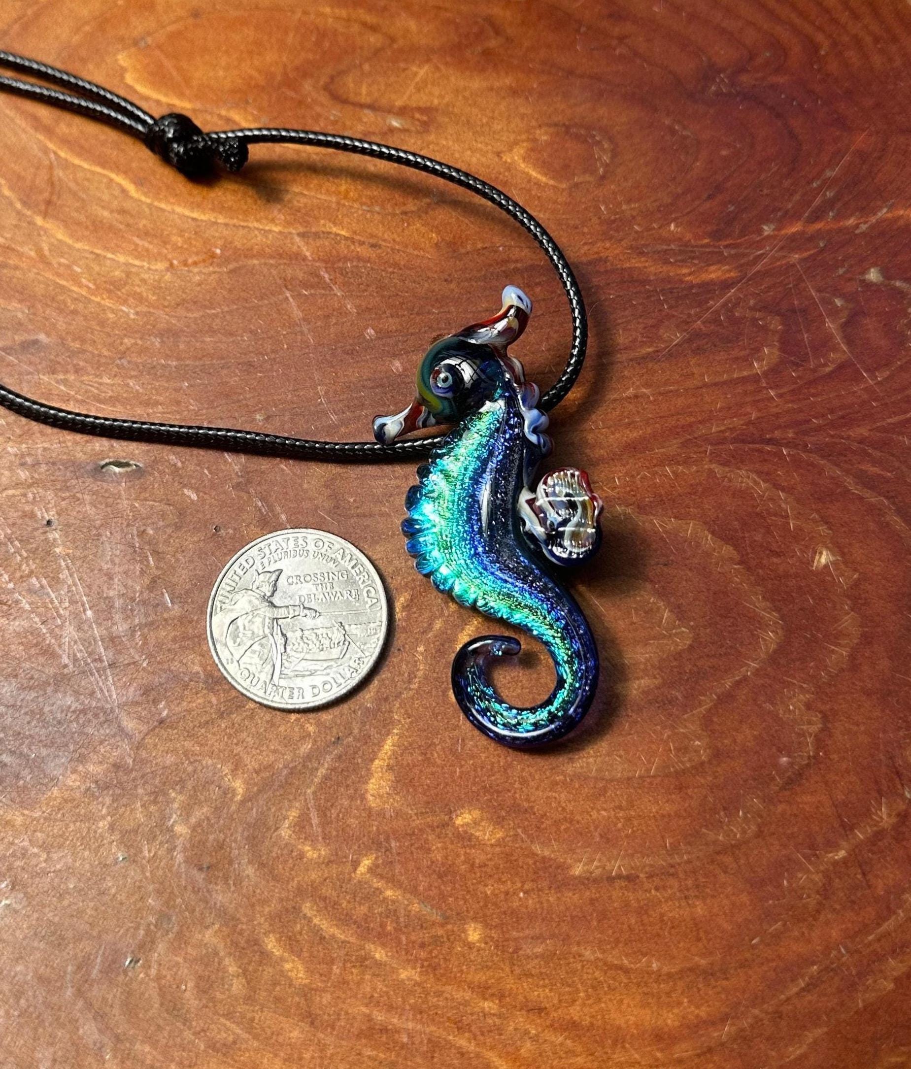 Seahorse Necklace - Ocean-Inspired Blown Glass Jewelry - Handmade Sea Creature Pendant - Dichroic Statement Necklace - Beach Lover Gift
