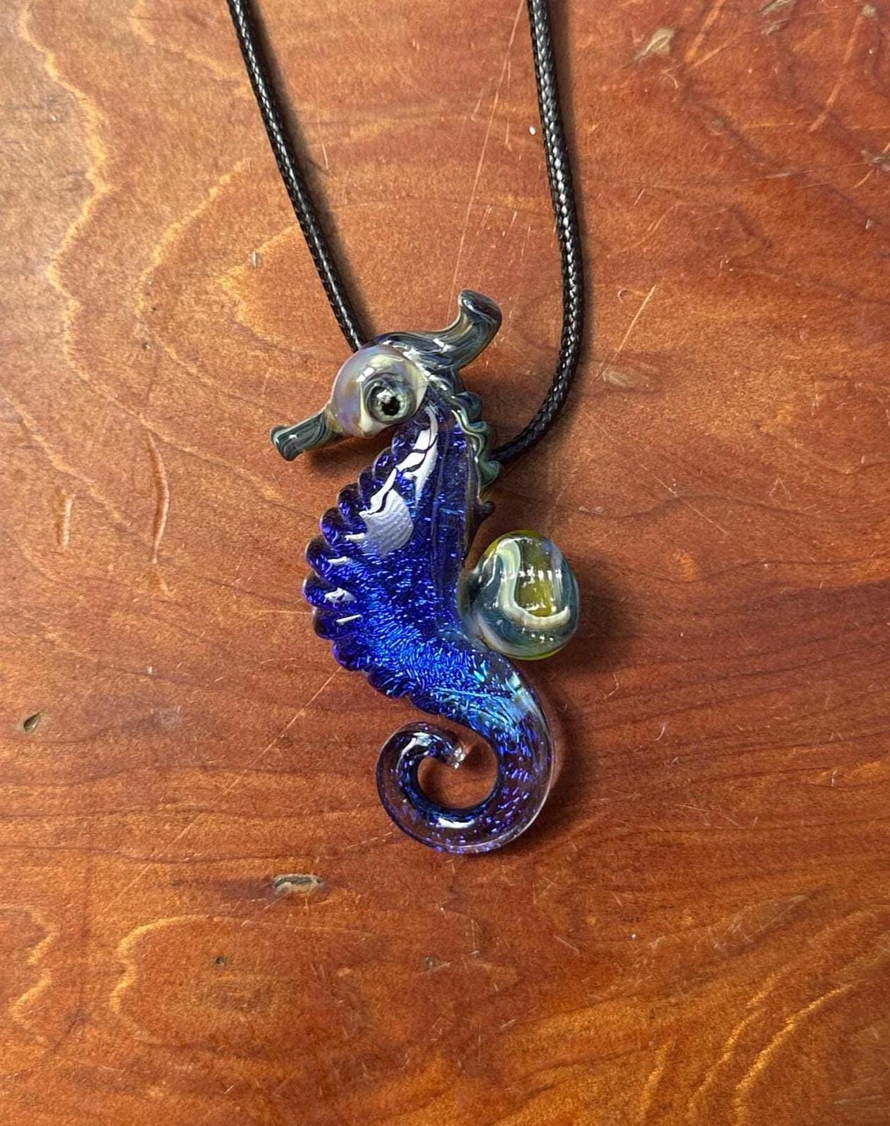 Seahorse Necklace Pendant - Ocean-Inspired Blown Glass Jewelry - Handmade Sea Creature Pendant - Dichroic Glass Pendant - Glass Seahorse
