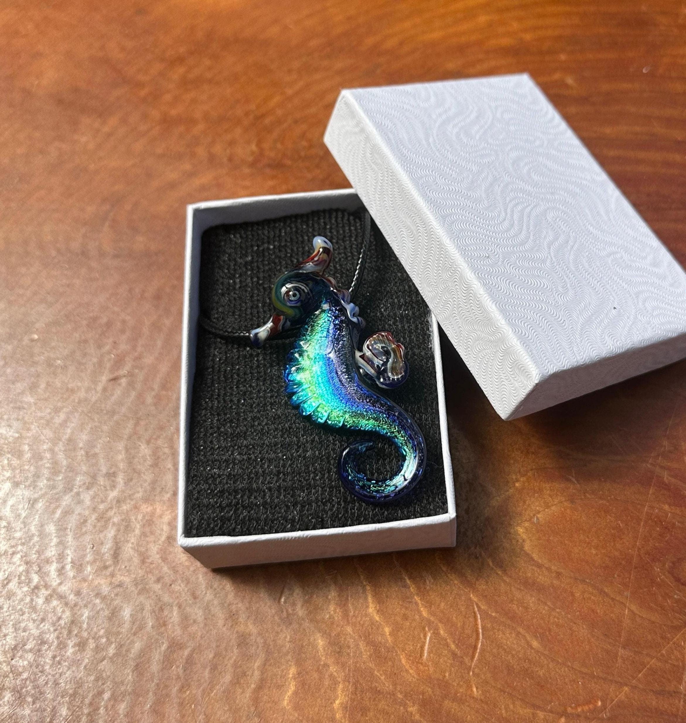 Seahorse Necklace - Ocean-Inspired Blown Glass Jewelry - Handmade Sea Creature Pendant - Dichroic Statement Necklace - Beach Lover Gift