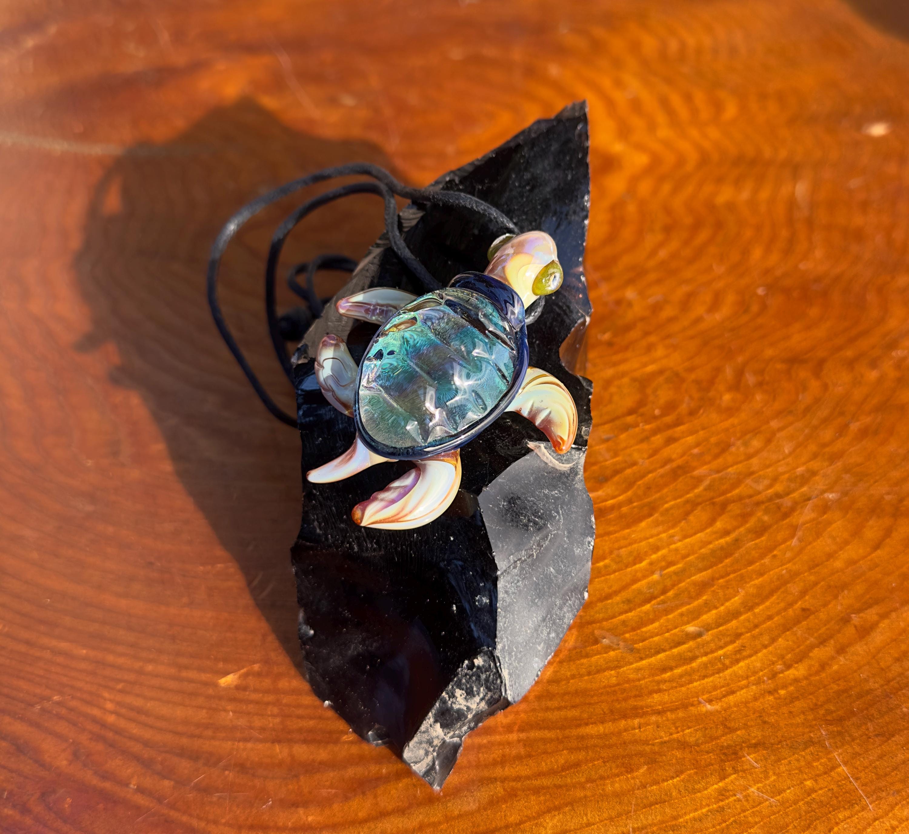 Blown Glass Sea Turtle Necklace: Dichroic Borosilicate Pendant