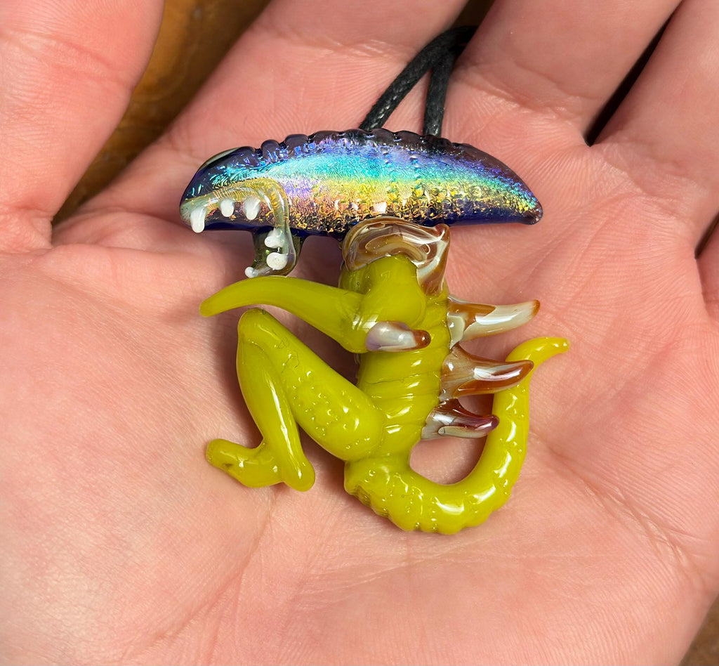 Dichroic Glass Alien Pendant Necklace – Handmade Sci-Fi Jewelry