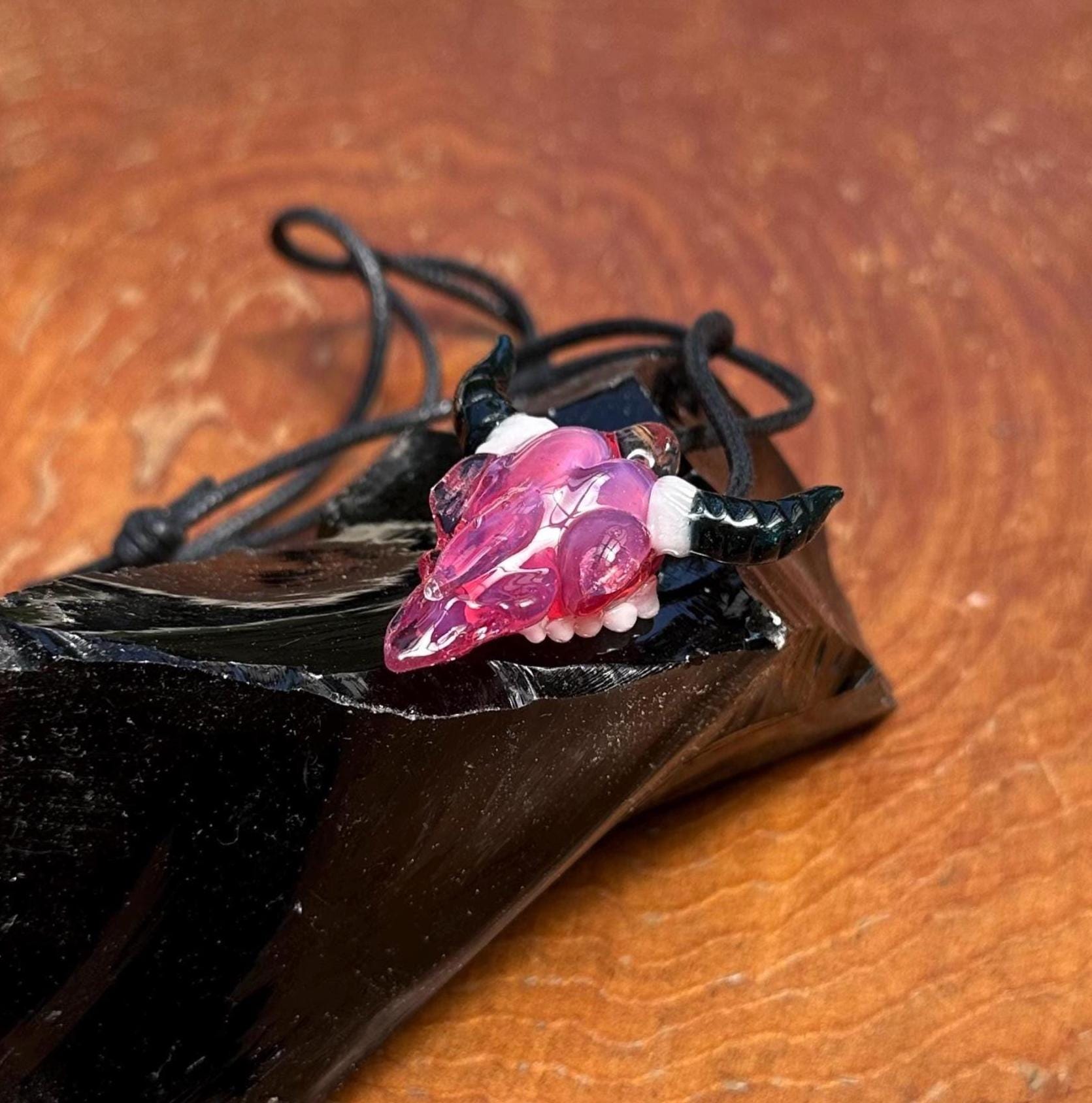 Bull Skull - Glass Pendant Necklace Handmade