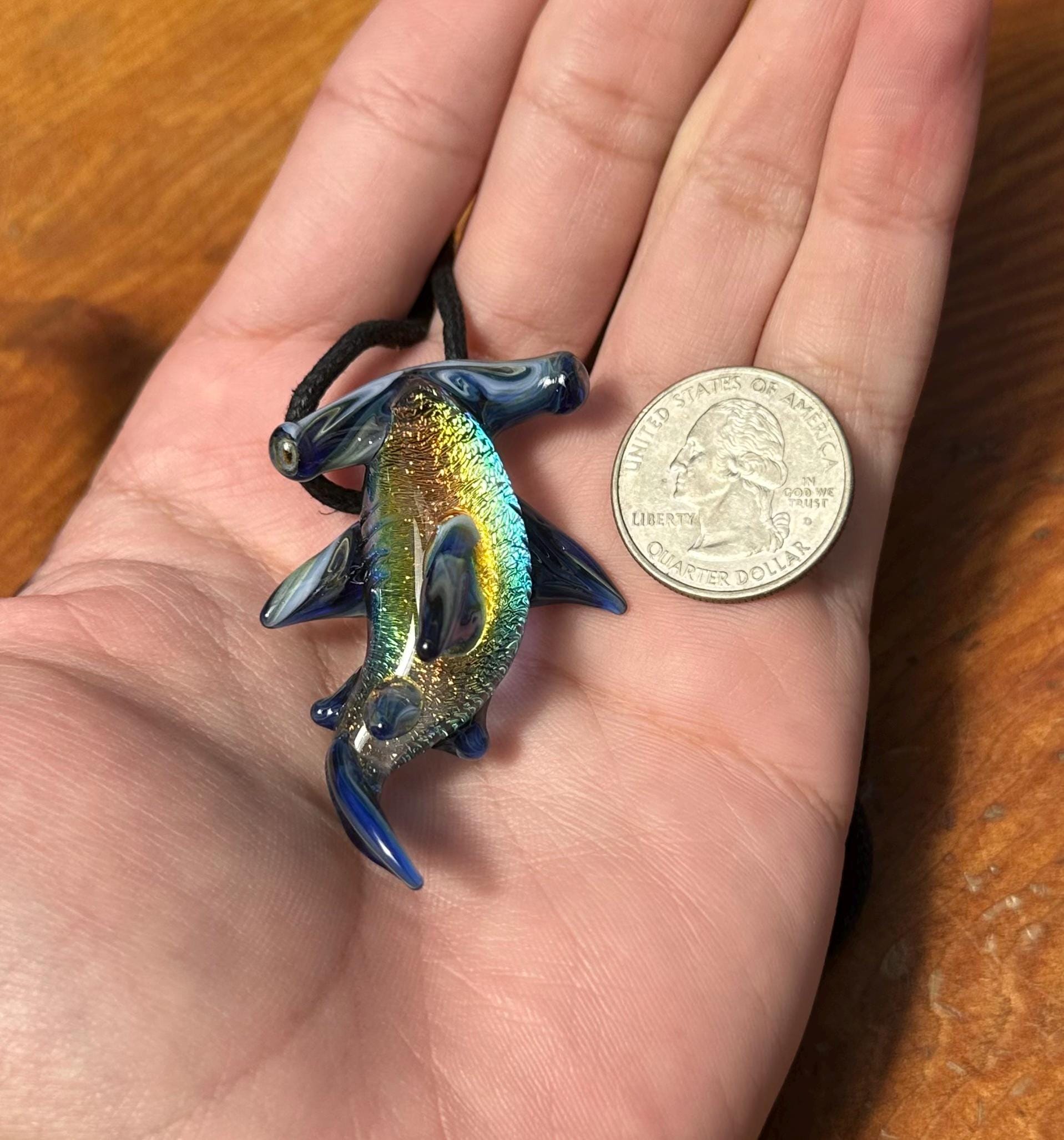 Hammerhead Shark Necklace - Blown Glass - Sea Glass Jewelry Statement Necklace - Ocean Necklace - Handmade Glass Sea Creature Necklace