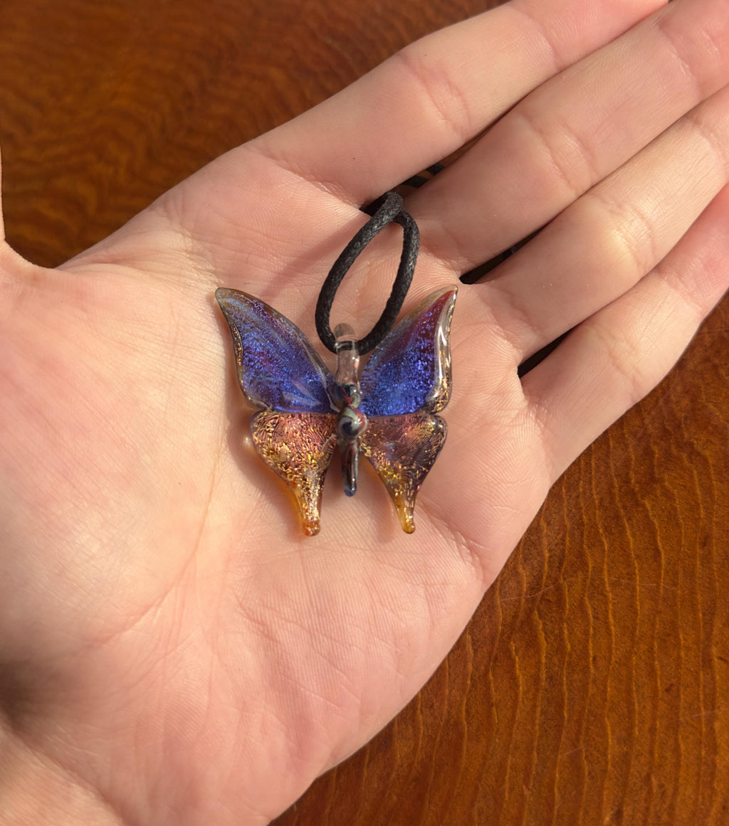 Glass Butterfly Necklace - Hand-Blown Butterfly Jewelry - Unique Birthday Gift - Anniversary Gift for Her - Artisan Torchwork Pendant