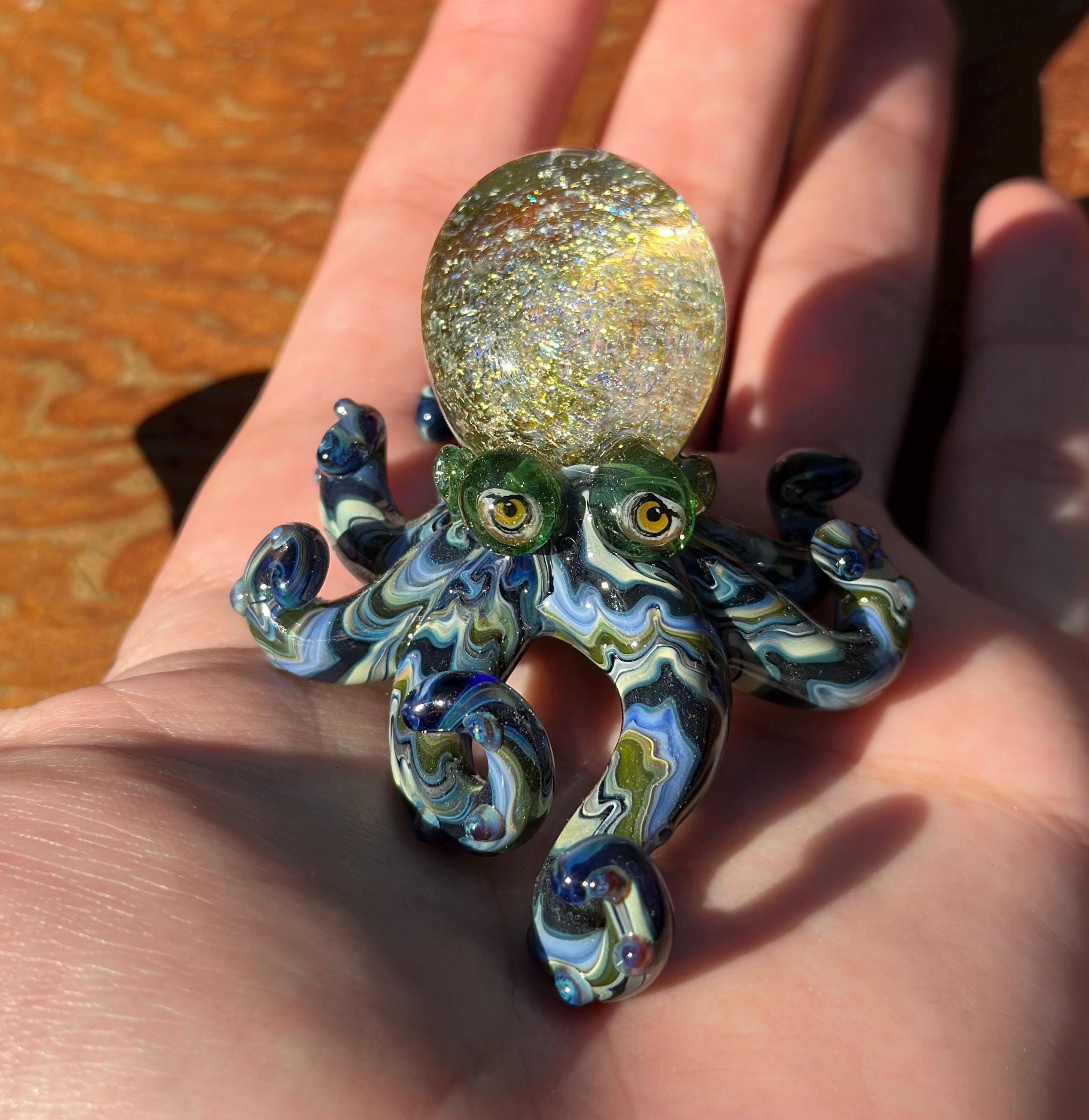 Handmade Dichroic Glass Octopus Sculpture – Galaxy Ocean Decor
