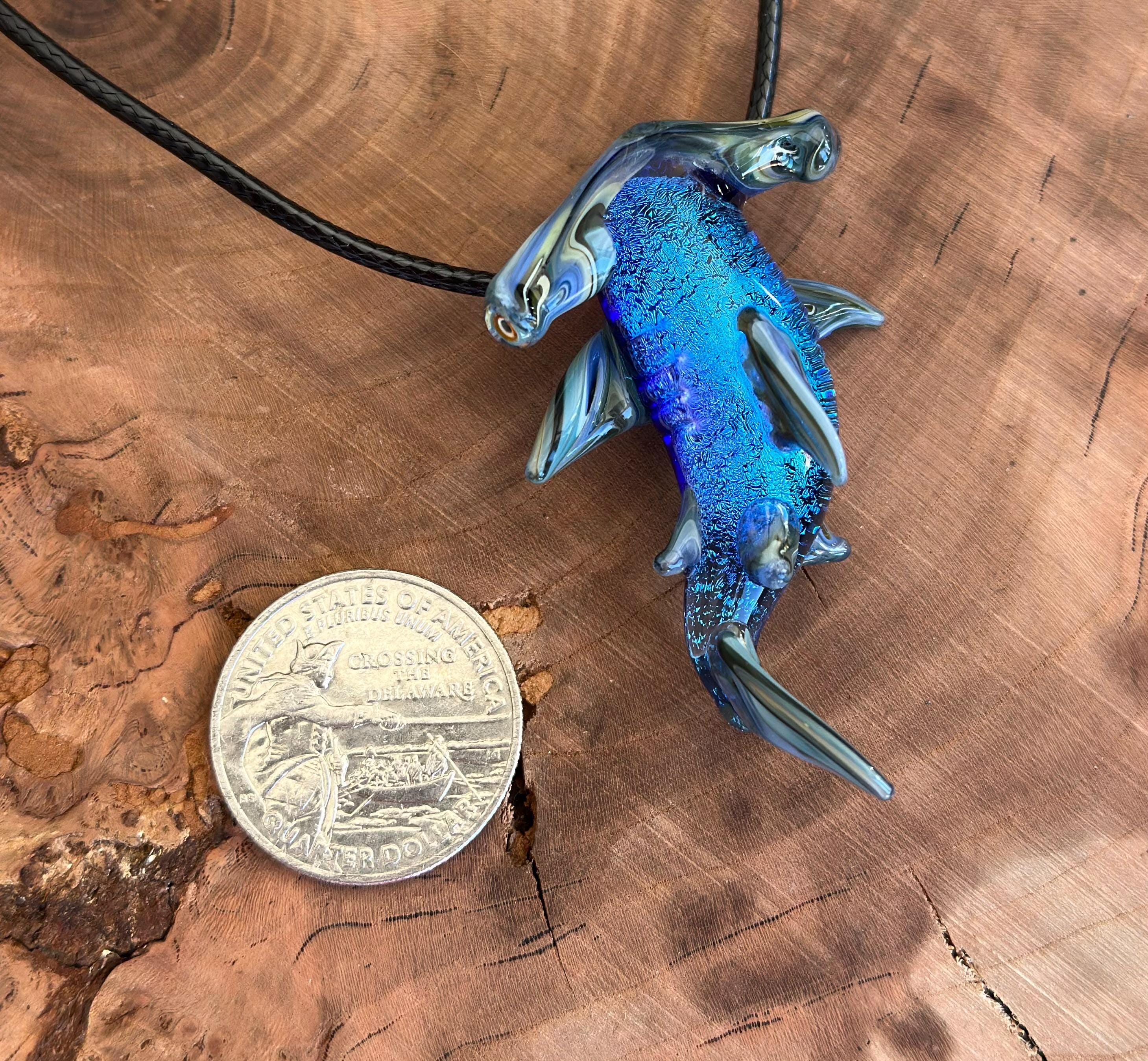 Hammerhead Shark Necklace - Blown Glass - Sea Glass Jewelry Statement Necklace - Ocean Necklace - Handmade Glass Sea Creature Necklace
