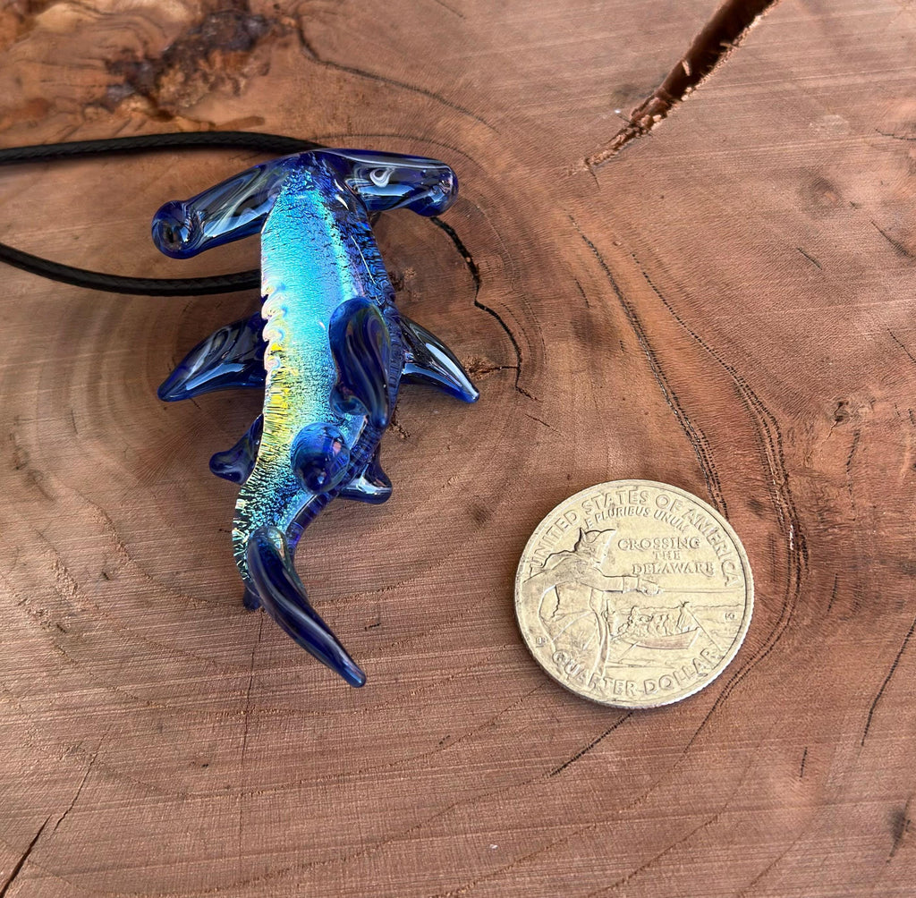 Hammerhead Shark Necklace - Blown Glass - Sea Glass Jewelry Statement Necklace - Ocean Necklace - Handmade Glass Sea Creature Necklace