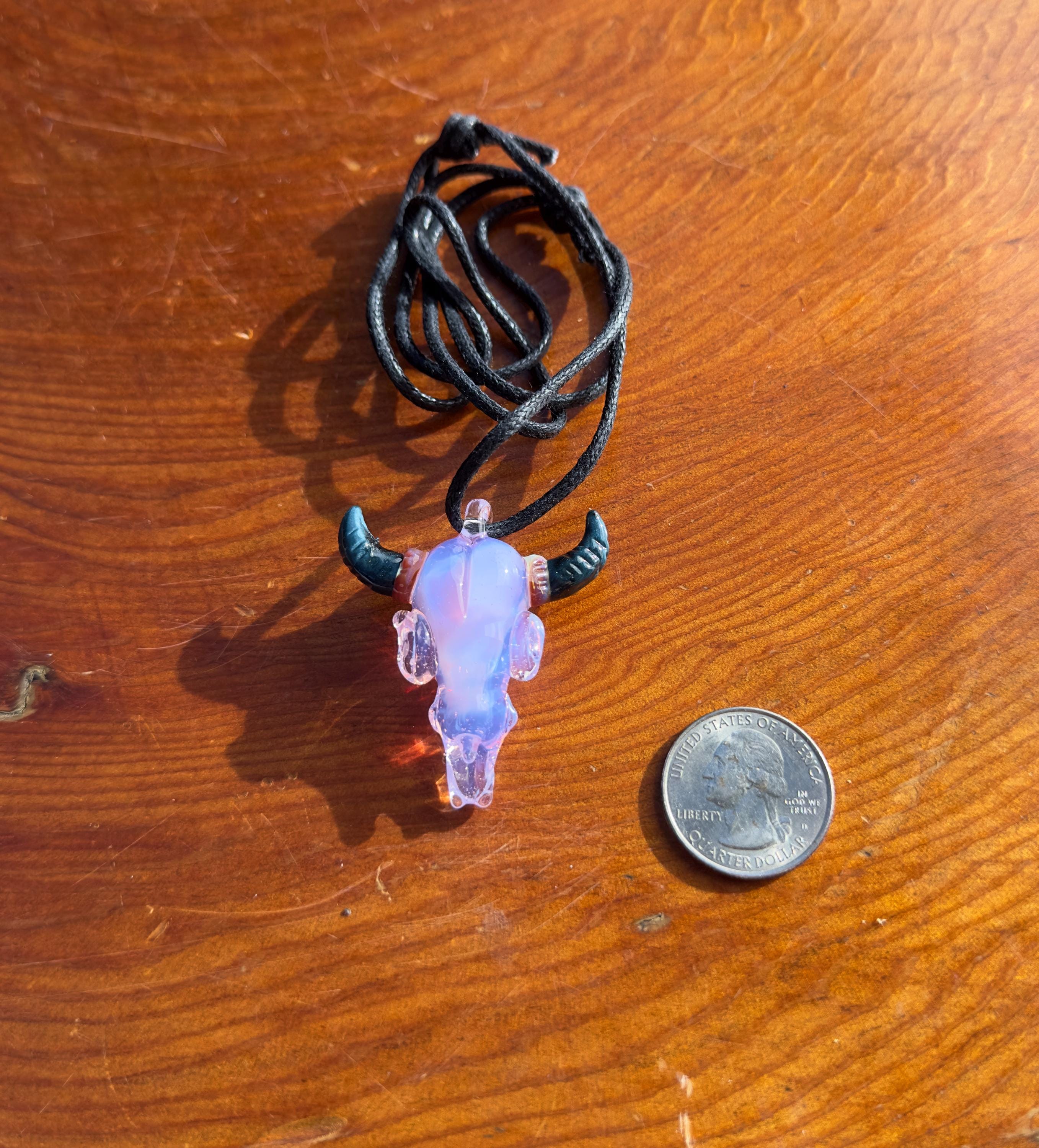 Handmade Bull Skull Glass Pendant Necklace - Western Boho Jewelry for Men and Women