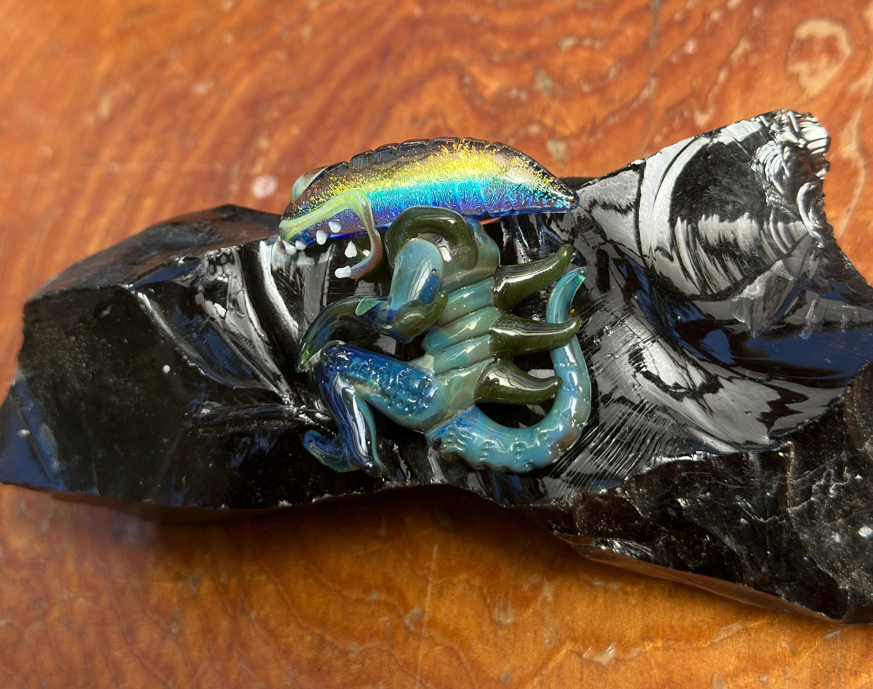 Dichroic Glass Alien Pendant Necklace - Unique Handmade Cosmic Jewelry - Sci-Fi - Outer Space - UFO Gift Idea, Color-Changing Pendant