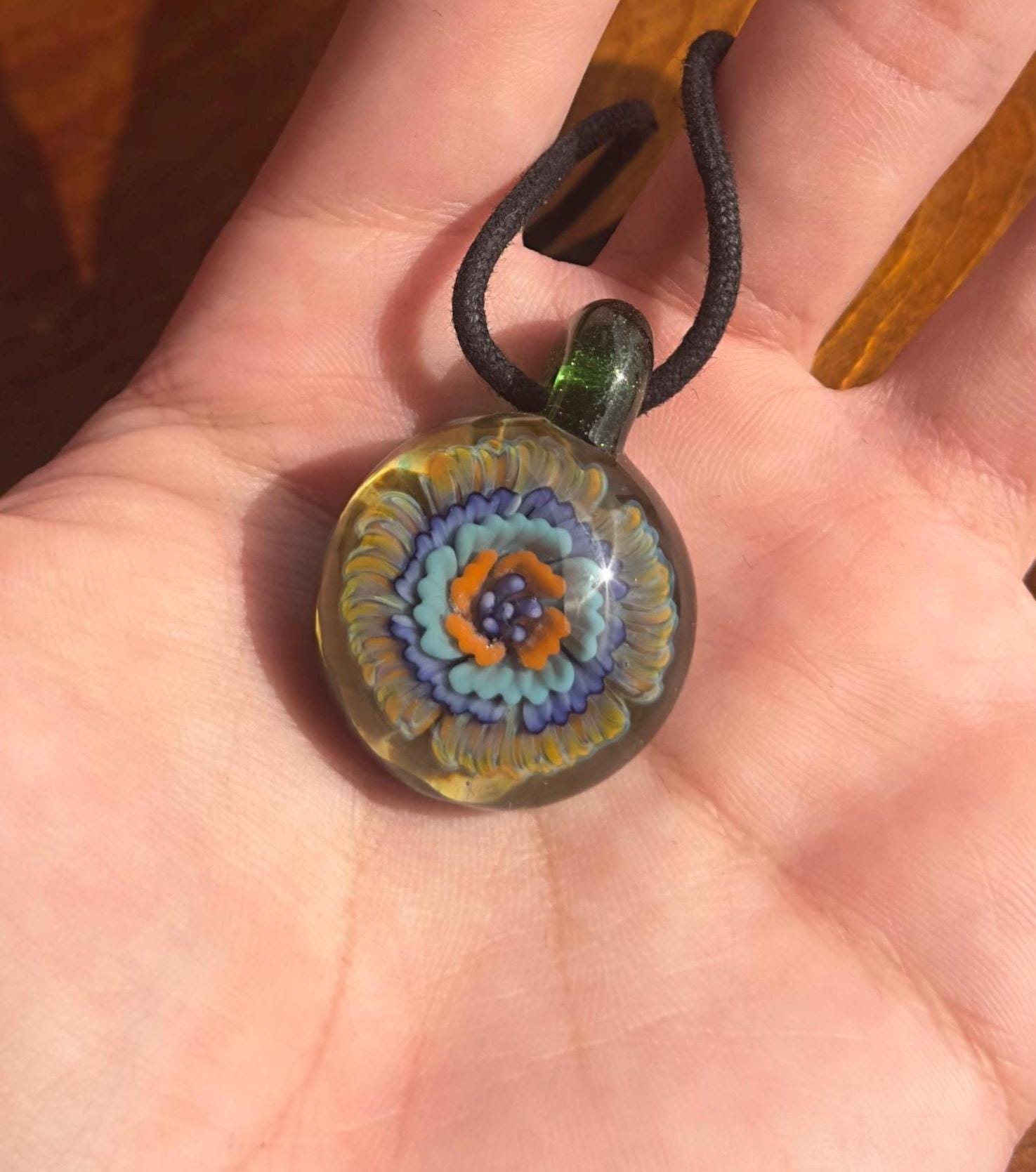 Handmade Glass Flower Necklace: Torchwork Floral Pendant