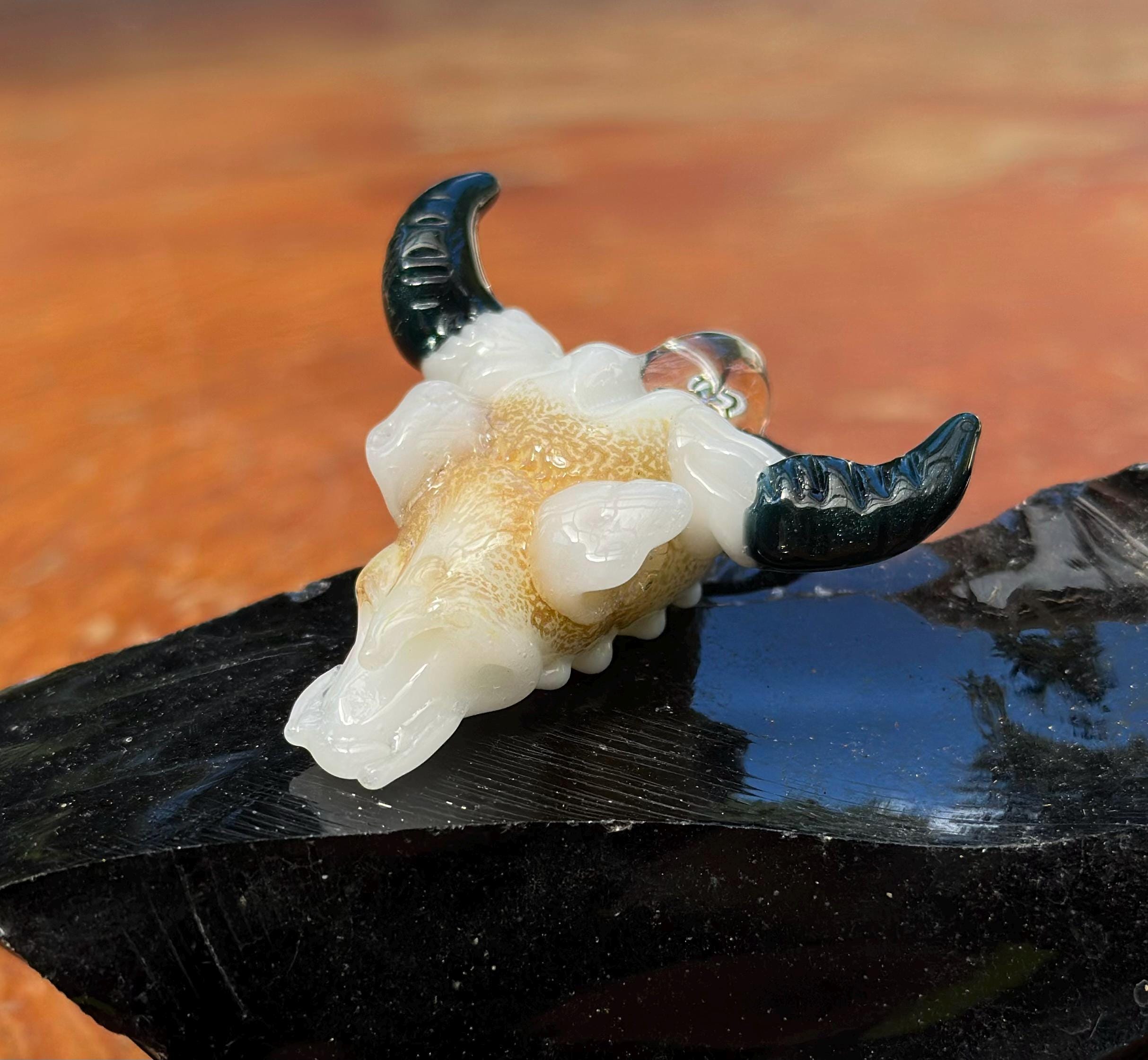 Handmade Bull Skull Glass Pendant Necklace - Western Boho Jewelry for Men and Women