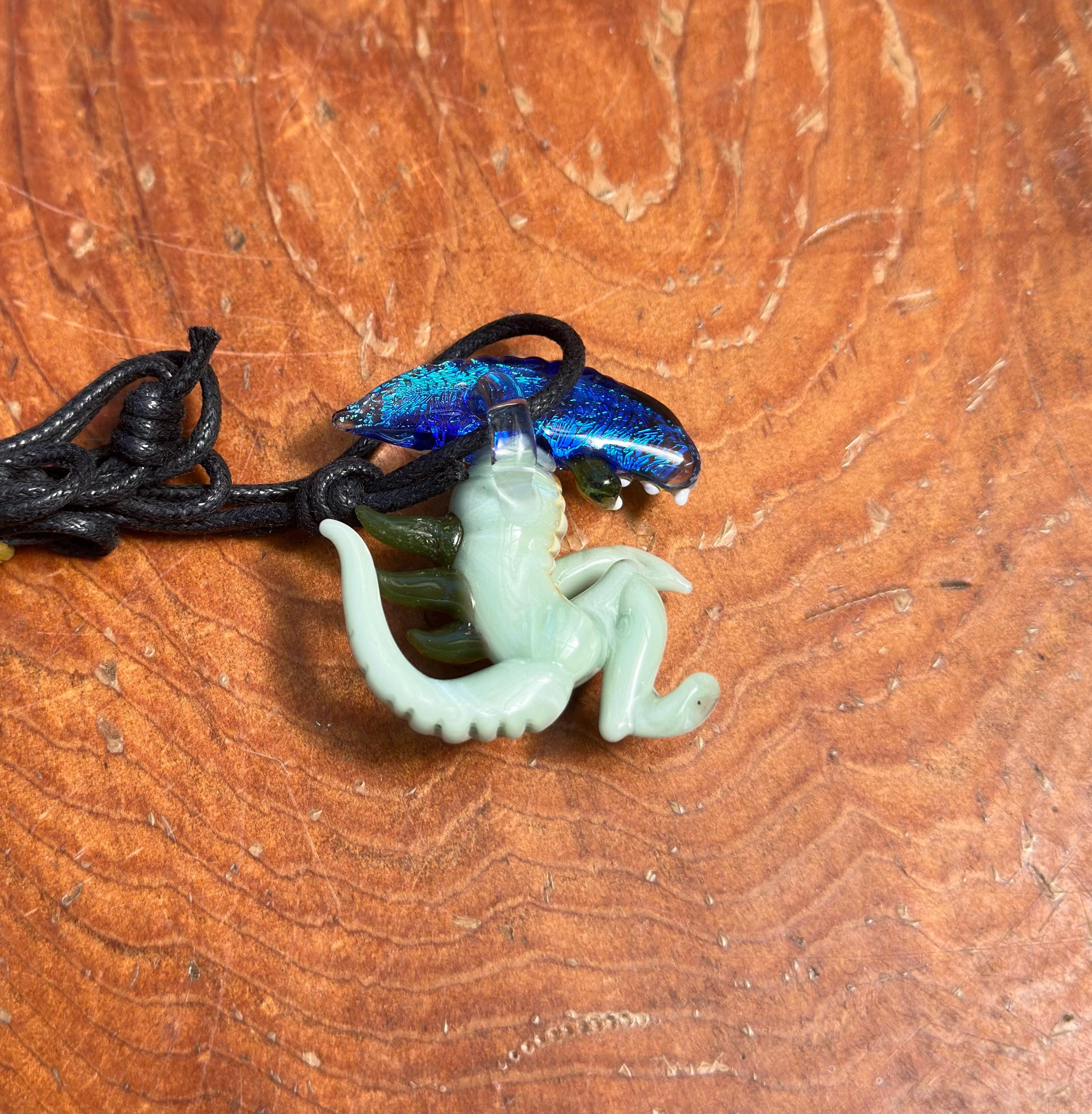 Dichroic Glass Alien Pendant Necklace - Unique Handmade Cosmic Jewelry - Sci-Fi - Outer Space - UFO Gift Idea, Color-Changing Pendant