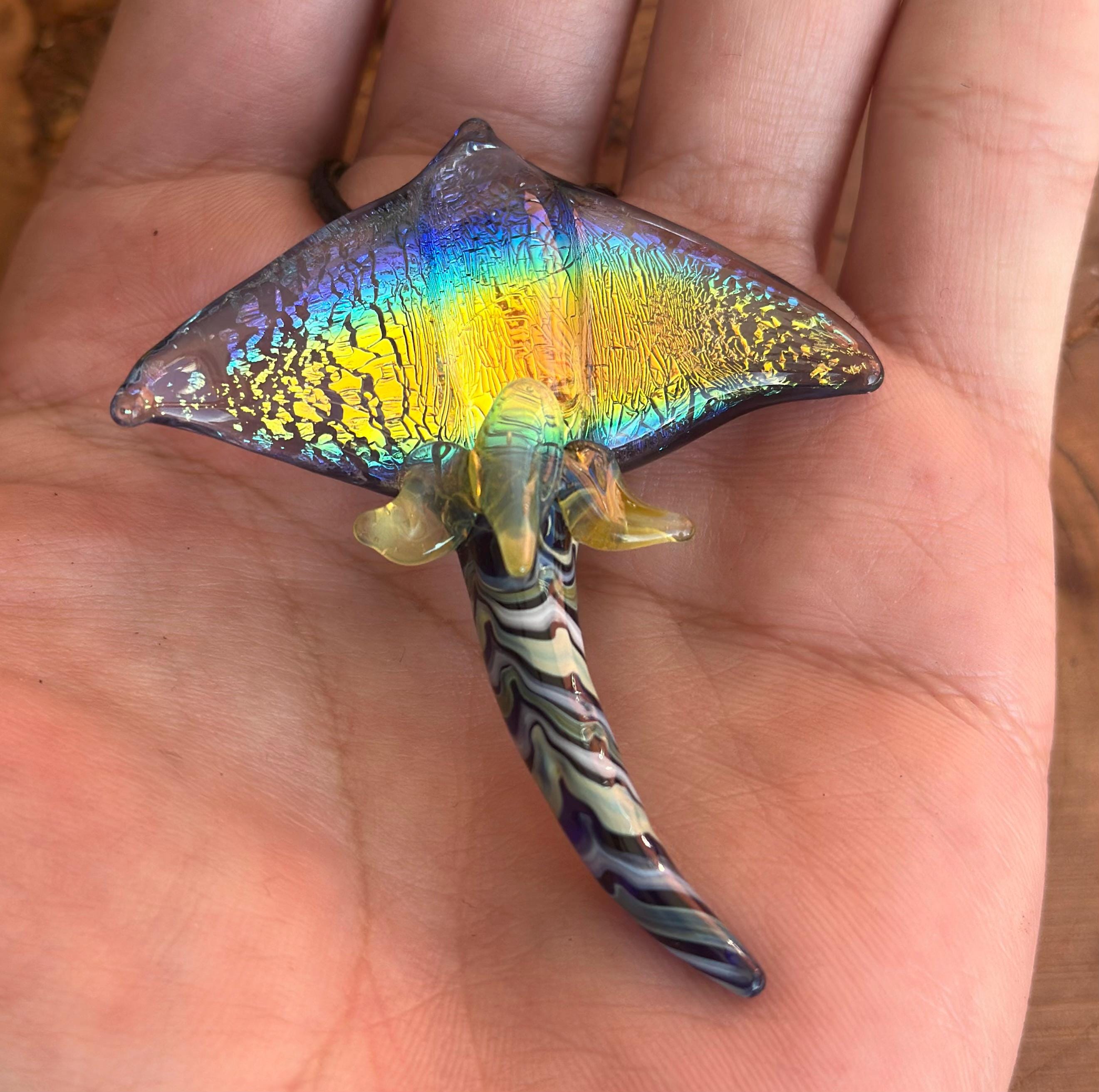 Handmade Dichroic Blown Glass Stingray Pendant Necklace