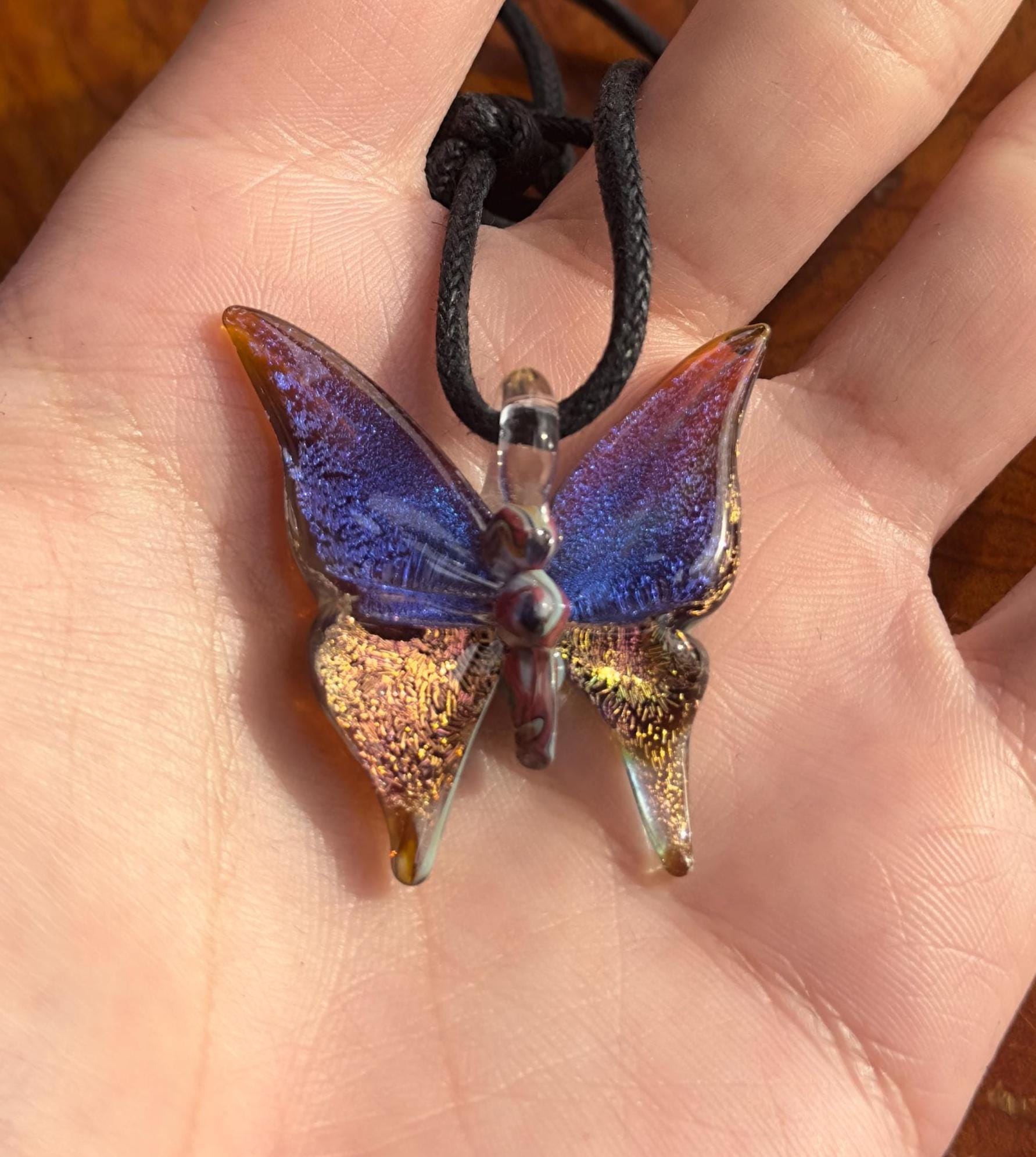 Glass Butterfly Necklace - Hand-Blown Butterfly Jewelry - Unique Birthday Gift - Anniversary Gift for Her - Artisan Torchwork Pendant