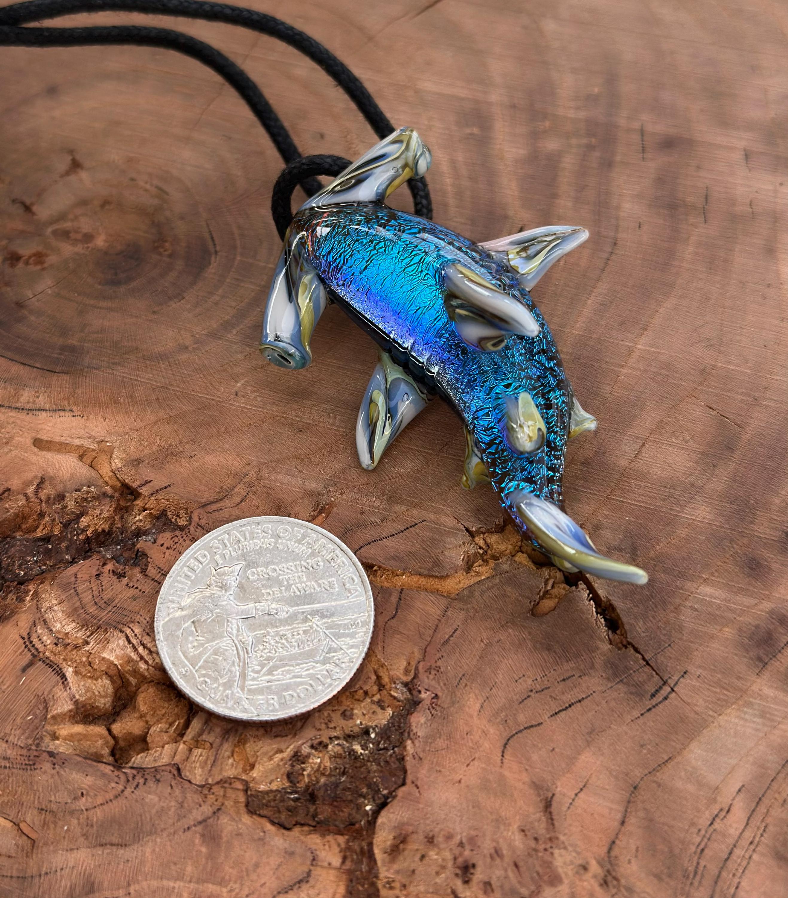 Hammerhead Shark Necklace - Blown Glass - Sea Glass Jewelry Statement Necklace - Ocean Necklace - Handmade Glass Sea Creature Necklace