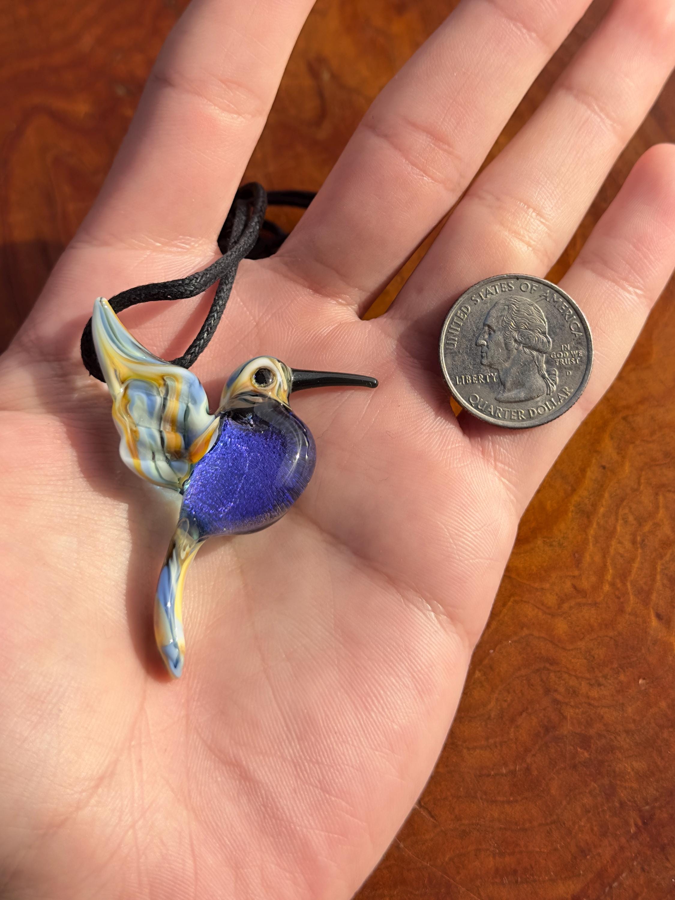 Glass Hummingbird Necklace - Hand-Blown Hummingbird Jewelry - Unique Gift for Her - Artisan Glass Pendant - Colorful Bird Necklace