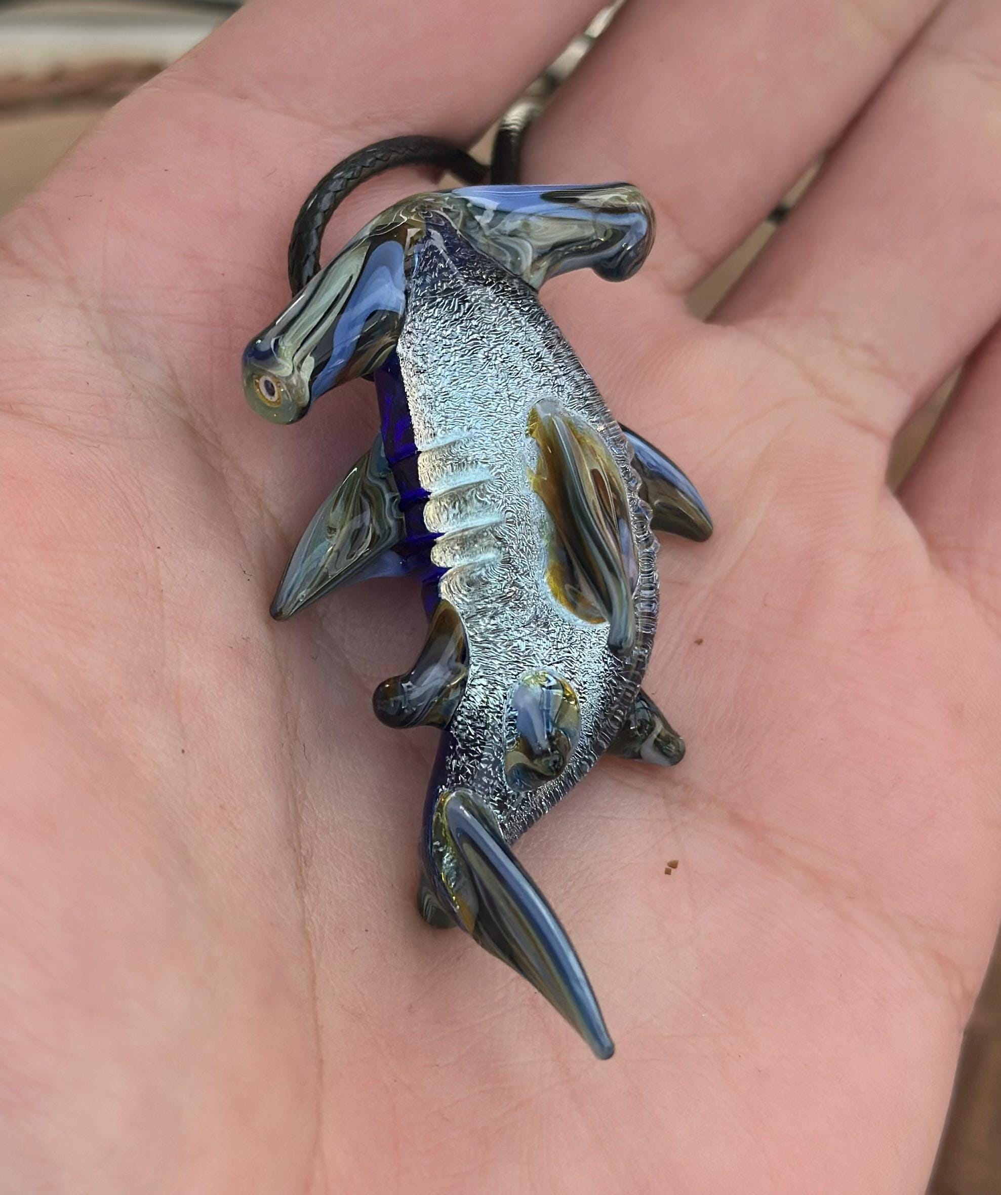 Hammerhead Shark Necklace - Blown Glass - Sea Glass Jewelry Statement Necklace - Ocean Necklace - Handmade Glass Sea Creature Necklace
