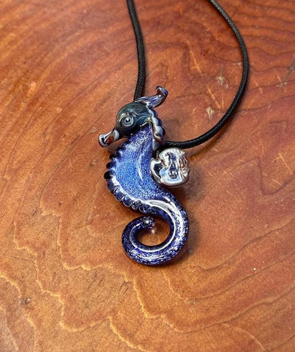Seahorse Necklace - Ocean-Inspired Blown Glass Jewelry - Handmade Sea Creature Pendant - Dichroic Statement Necklace - Beach Lover Gift