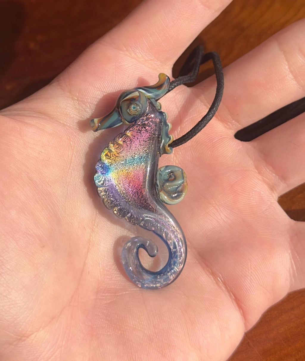 Seahorse Necklace - Handmade Blown Glass Pendant - Ocean-Inspired Jewelry - Unique Sea Creature Necklace - Dichroic Glass Art - Torchwork