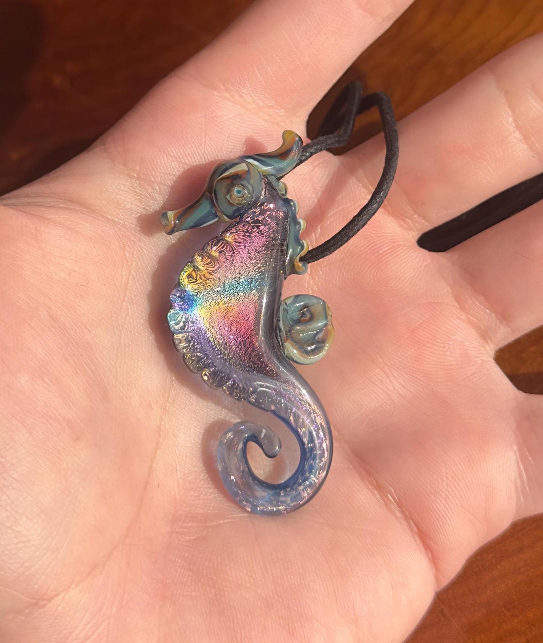 Seahorse Necklace - Handmade Blown Glass Pendant - Ocean-Inspired Jewelry - Unique Sea Creature Necklace - Dichroic Glass Art - Torchwork
