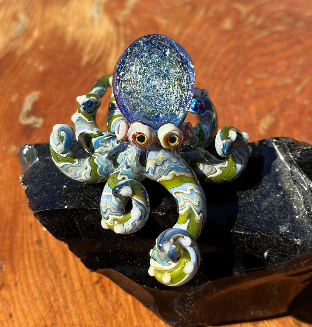 Handmade Dichroic Galaxy Glass Octopus Sculpture – Collectible Ocean Art