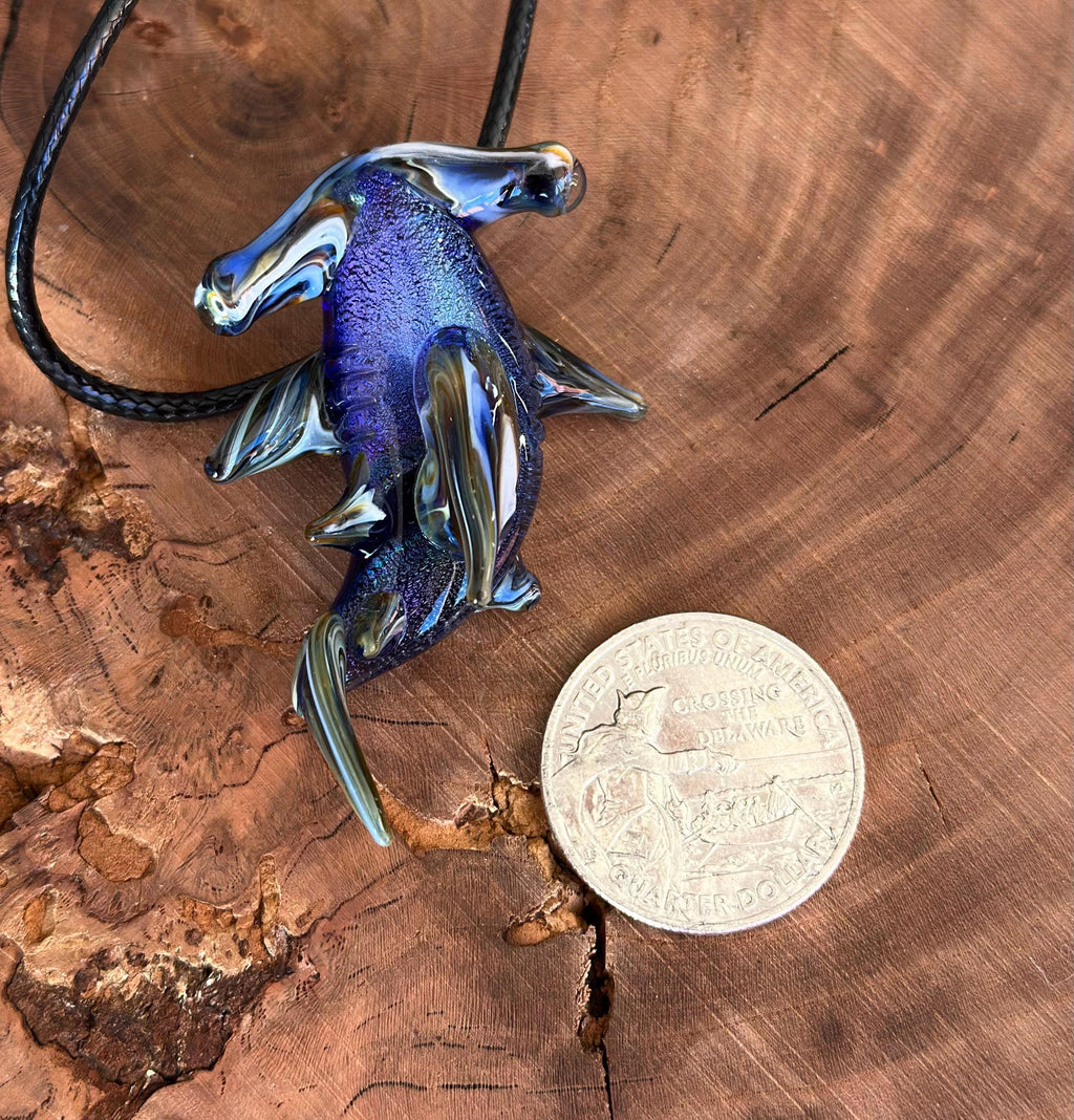 Hammerhead Shark Necklace - Blown Glass - Sea Glass Jewelry Statement Necklace - Ocean Necklace - Handmade Glass Sea Creature Necklace