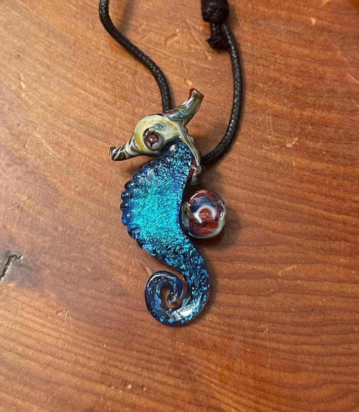 Seahorse Necklace - Ocean-Inspired Blown Glass Jewelry - Handmade Sea Creature Pendant - Dichroic Statement Necklace - Beach Lover Gift