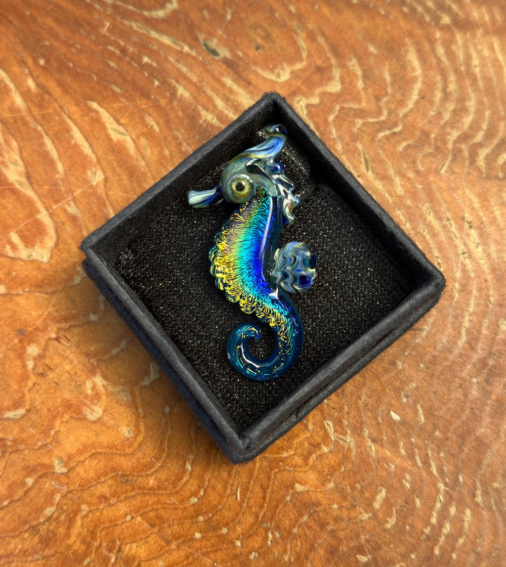 Seahorse Necklace - Ocean-Inspired Blown Glass Jewelry - Handmade Sea Creature Pendant - Dichroic Statement Necklace - Beach Lover Gift