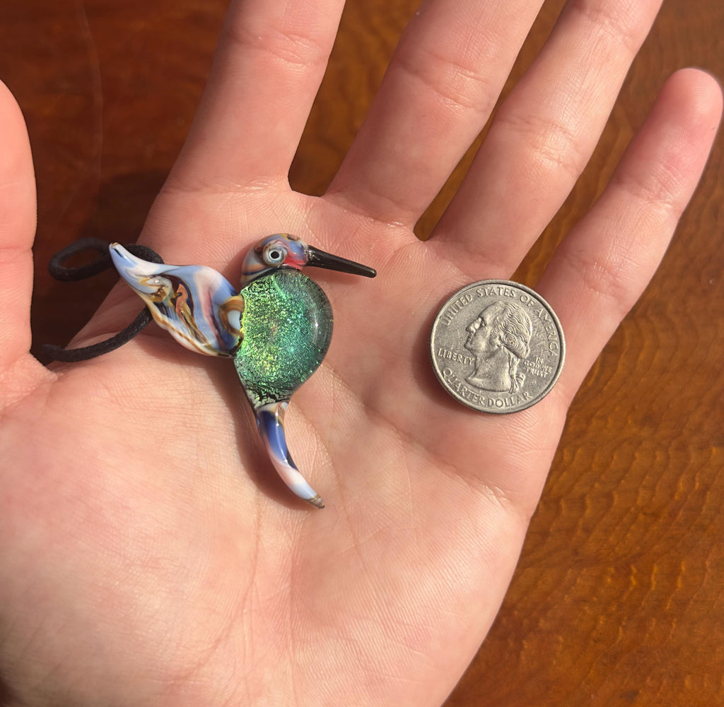 Glass Hummingbird Necklace - Hand-Blown Hummingbird Jewelry - Unique Gift for Her - Colorful Bird Necklace - Glass Bird Necklace