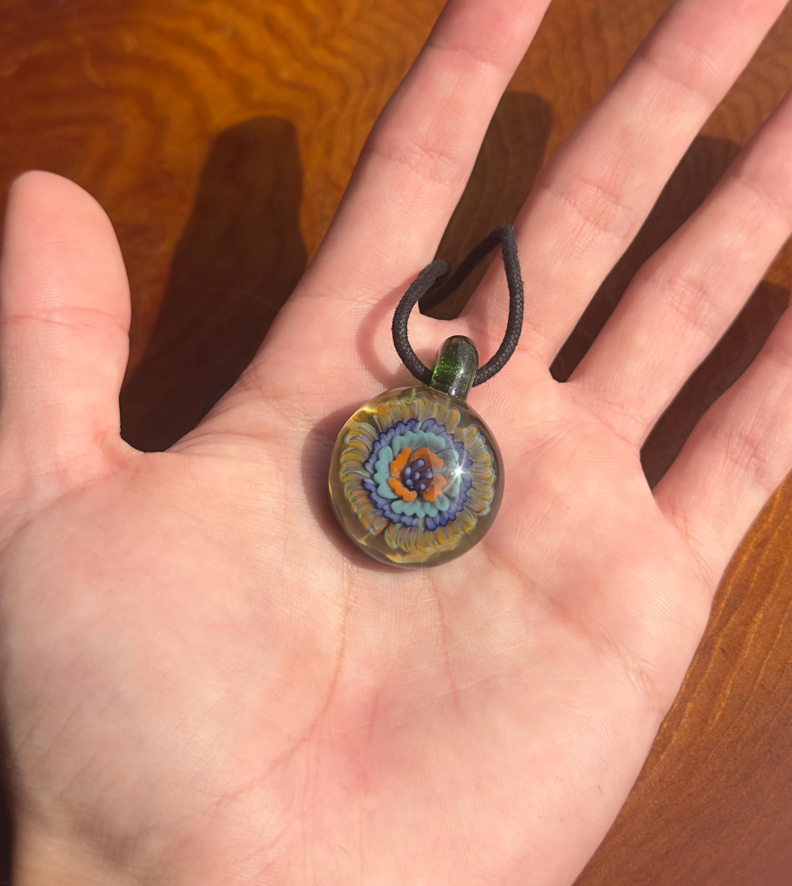 Handmade Glass Flower Necklace: Torchwork Floral Pendant