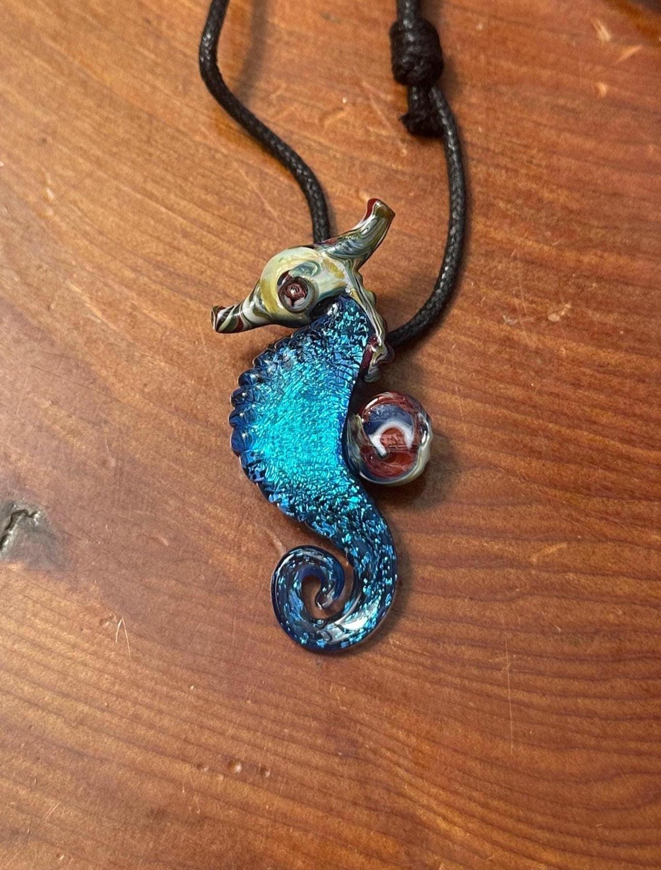 Seahorse Necklace - Ocean-Inspired Blown Glass Jewelry - Handmade Sea Creature Pendant - Dichroic Statement Necklace - Beach Lover Gift