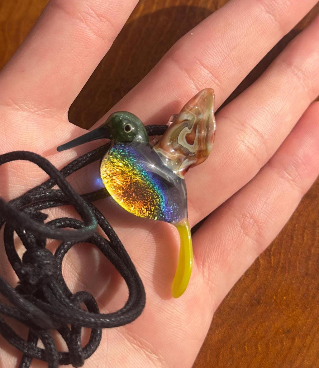 Hand-Blown Glass Hummingbird Necklace: Artisan Flamecraft Pendant