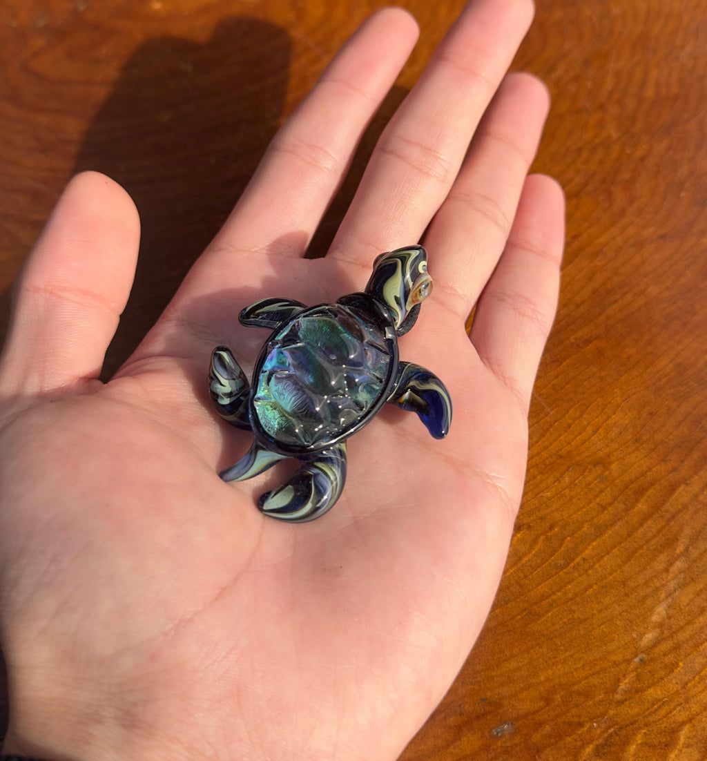 Sea Turtle Necklace - Handmade Blown Glass Pendant - Ocean-Inspired Jewelry - Unique Sea Creature Necklace - Dichroic Glass Art - Torchwork