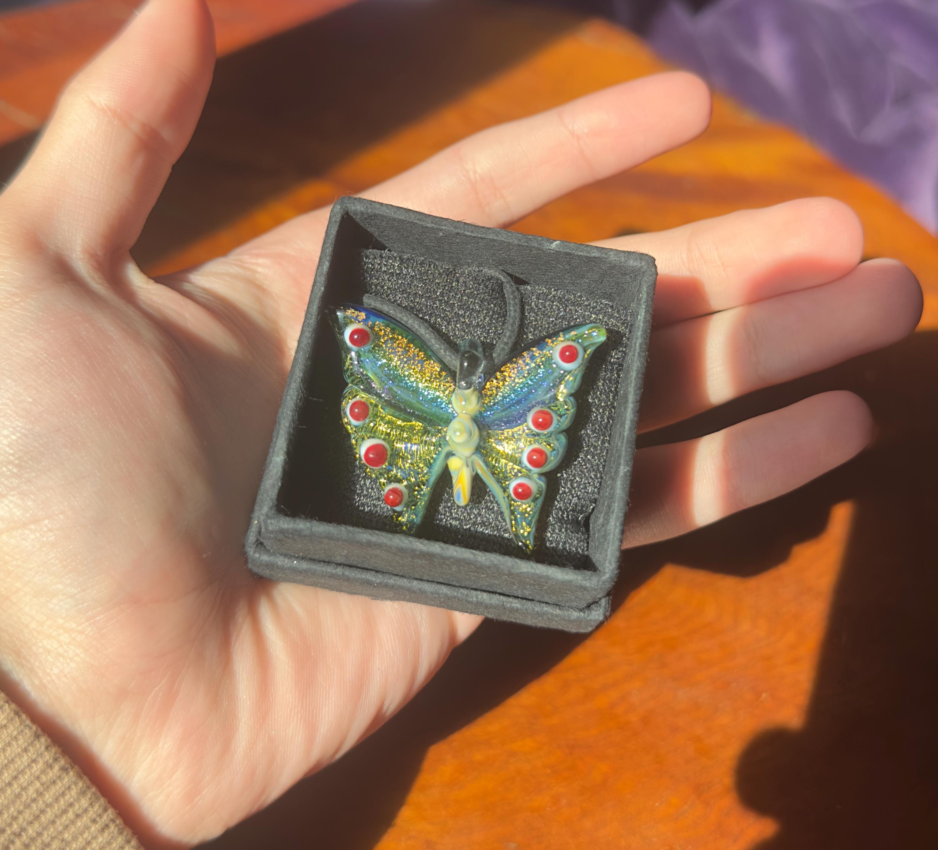 Glass Butterfly Necklace - Hand-Blown Butterfly Jewelry - Unique Birthday Gift - Anniversary Gift for Her - Artisan Torchwork Pendant