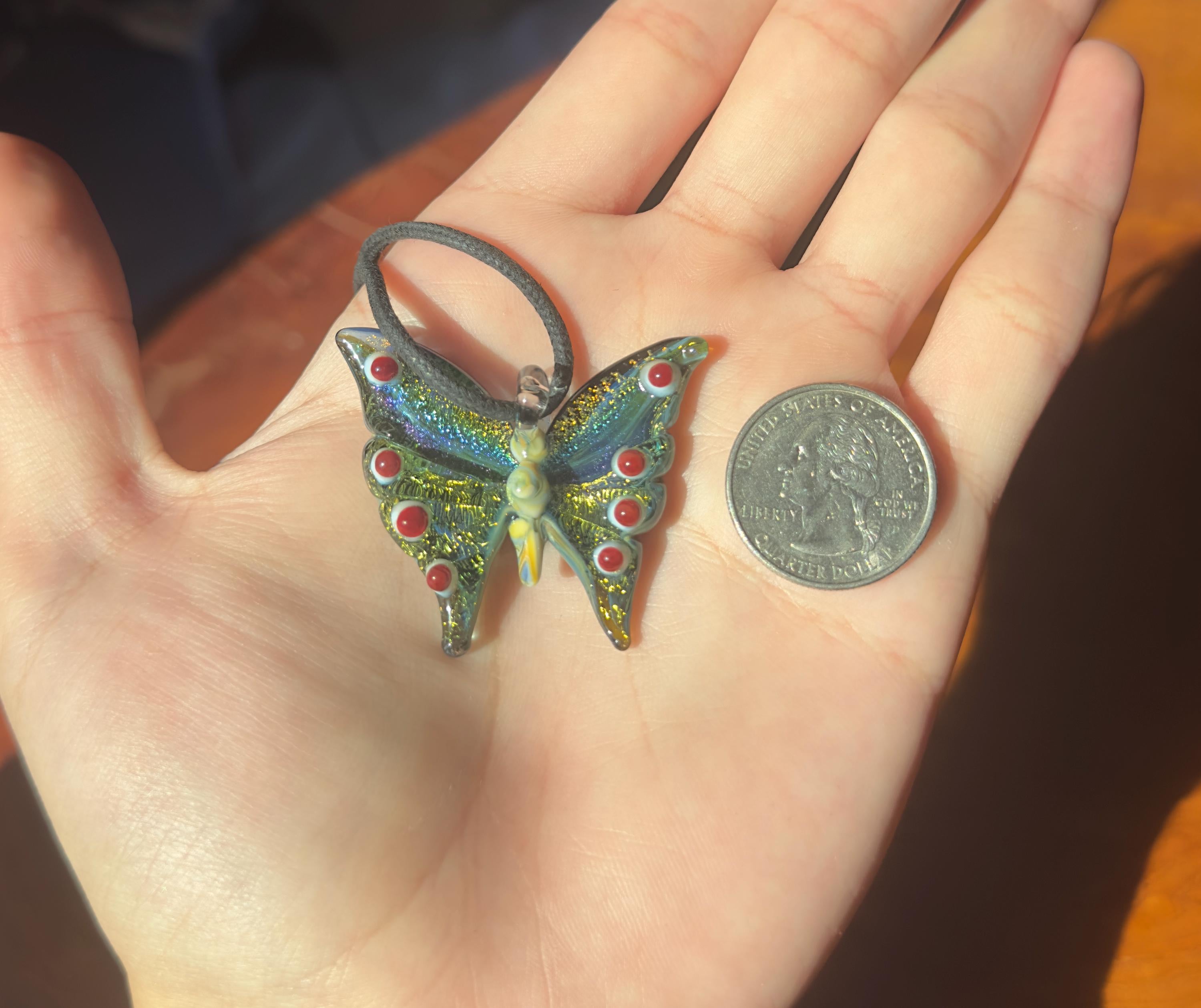 Glass Butterfly Necklace - Hand-Blown Butterfly Jewelry - Unique Birthday Gift - Anniversary Gift for Her - Artisan Torchwork Pendant