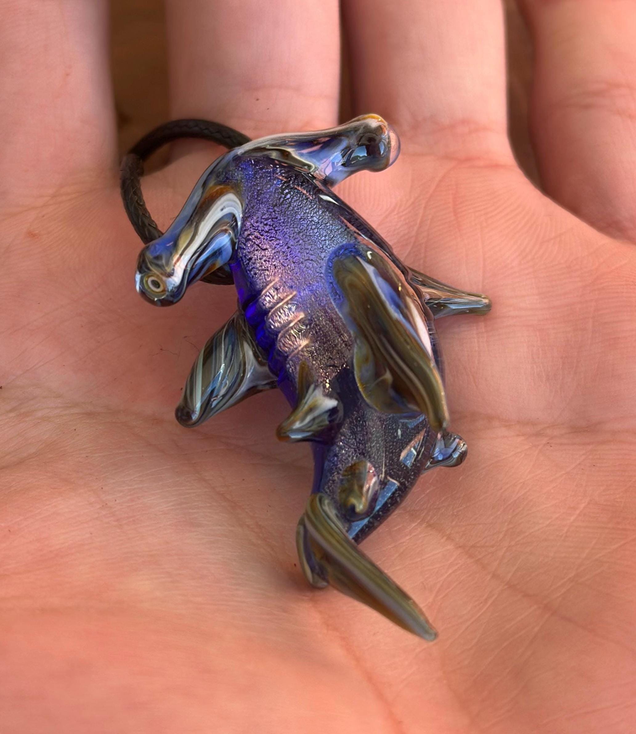 Hammerhead Shark Necklace - Blown Glass - Sea Glass Jewelry Statement Necklace - Ocean Necklace - Handmade Glass Sea Creature Necklace