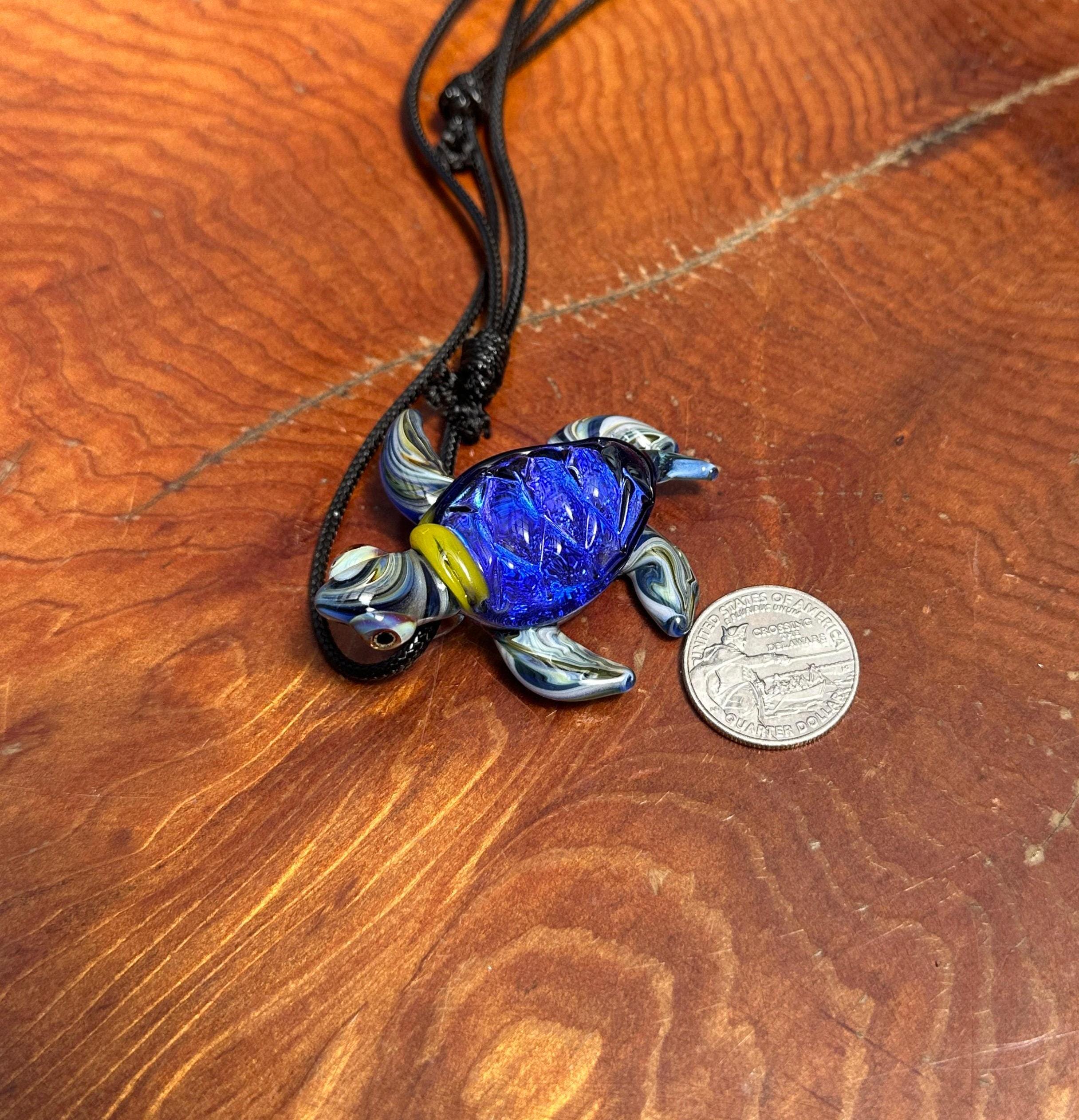 Sea Turtle Necklace - Handmade Blown Glass Pendant - Ocean-Inspired Jewelry - Unique Sea Creature Necklace - Dichroic Glass Art - Torchwork