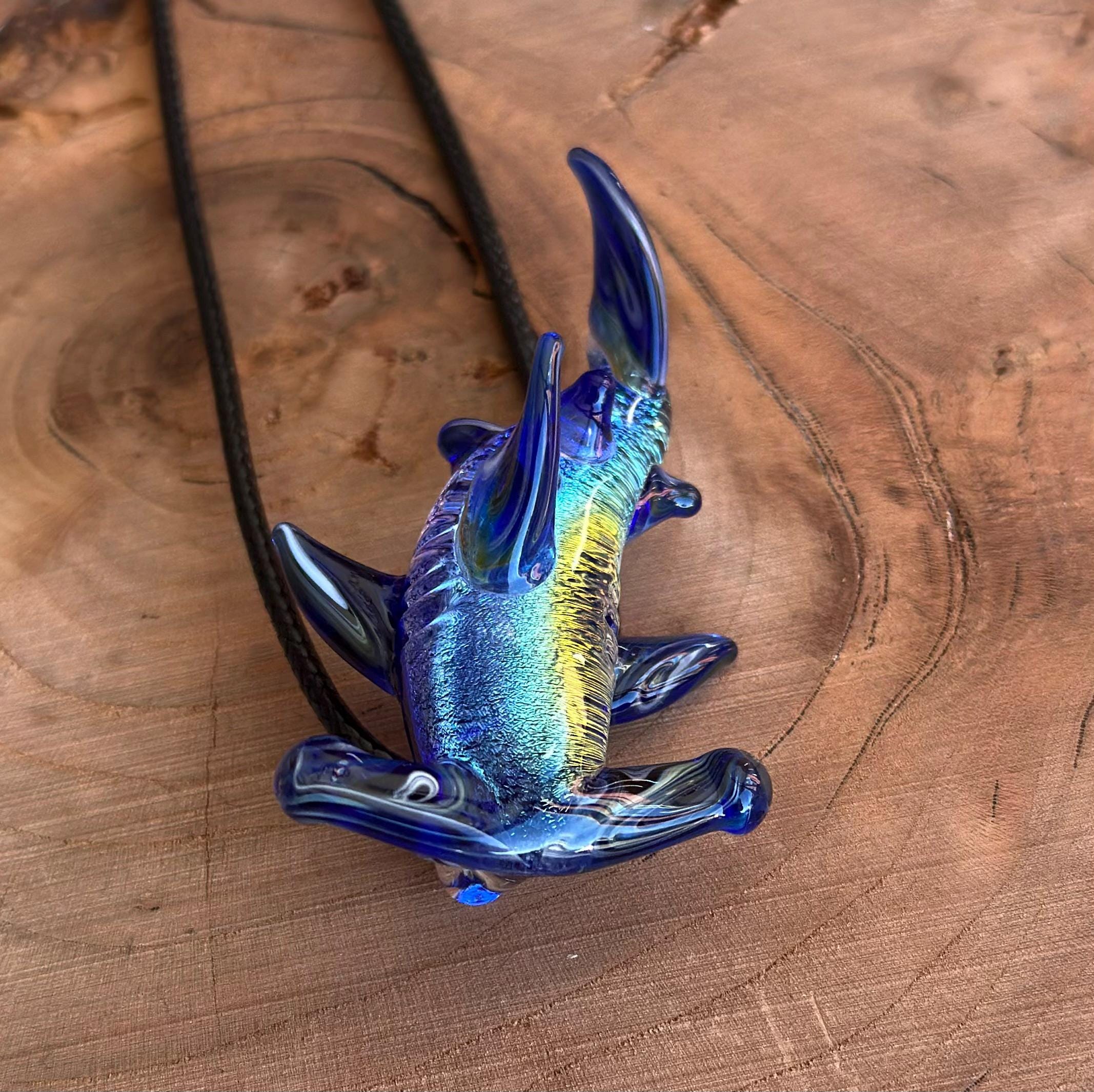 Hammerhead Shark Necklace - Blown Glass - Sea Glass Jewelry Statement Necklace - Ocean Necklace - Handmade Glass Sea Creature Necklace