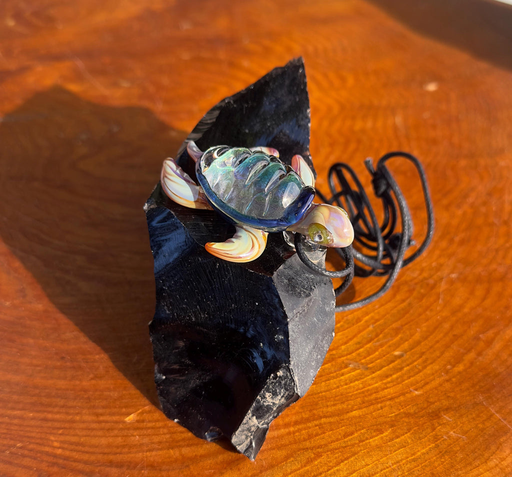 Blown Glass Sea Turtle Necklace: Dichroic Borosilicate Pendant