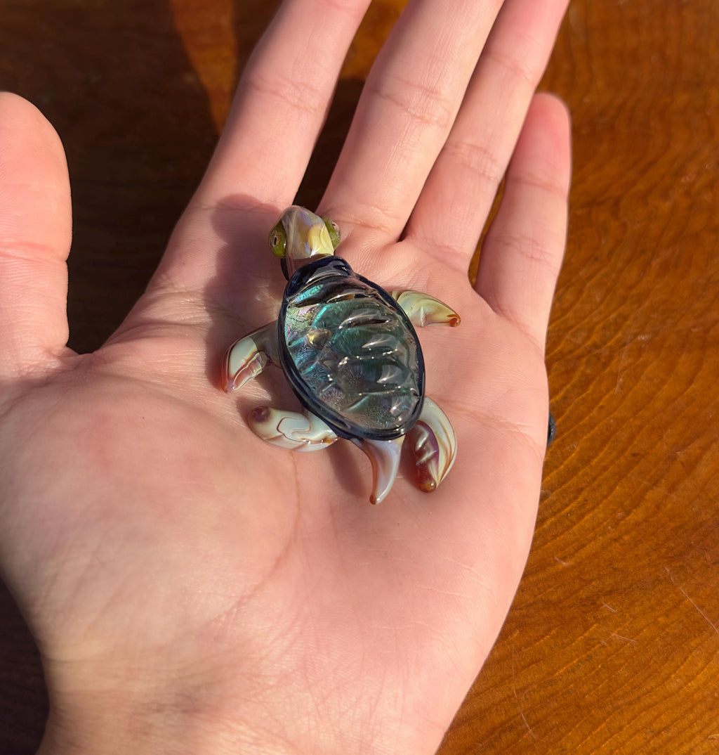 Blown Glass Sea Turtle Necklace: Dichroic Borosilicate Pendant