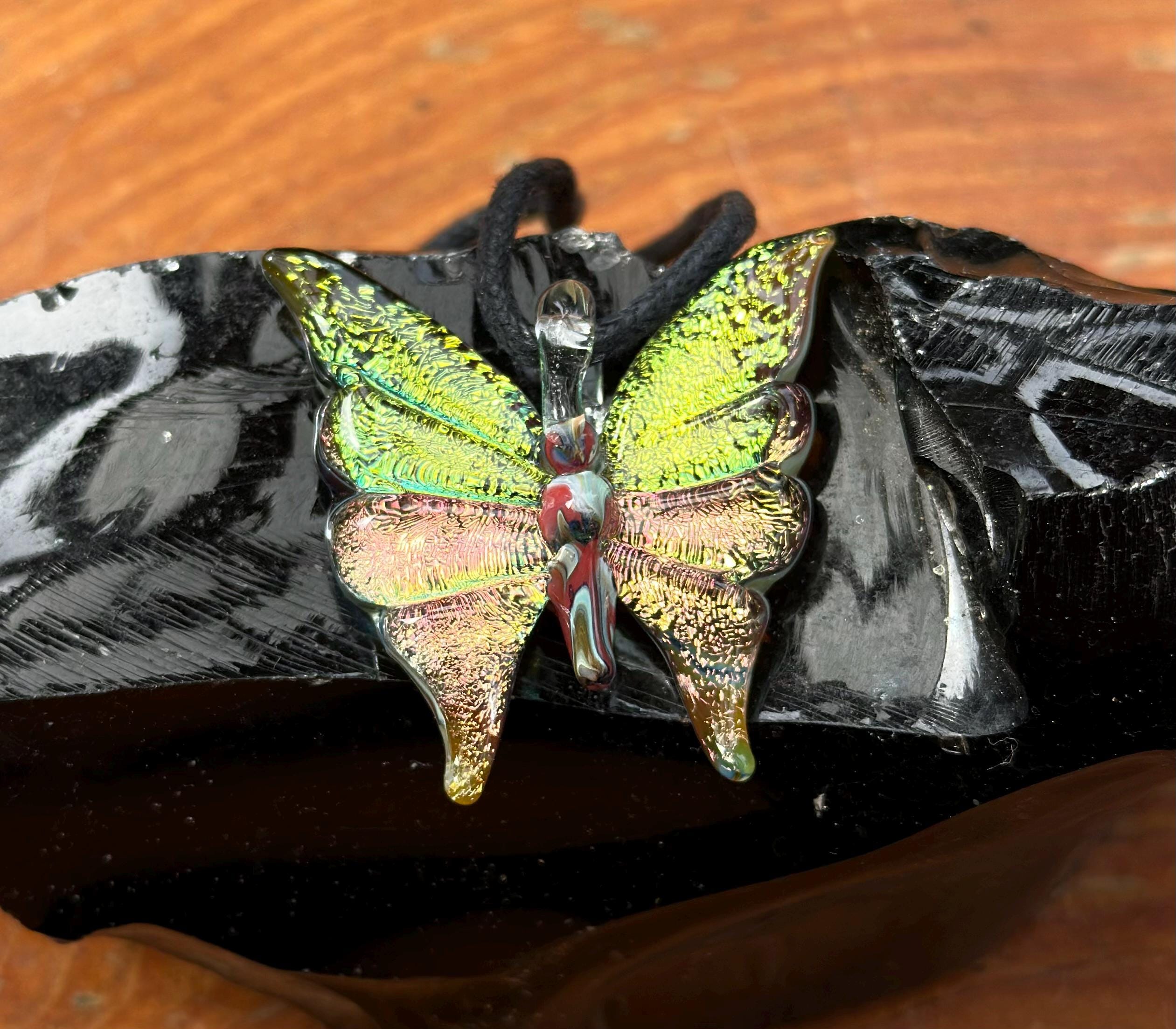 Hand-Blown Glass Butterfly Necklace: Artisan Torchwork Pendant