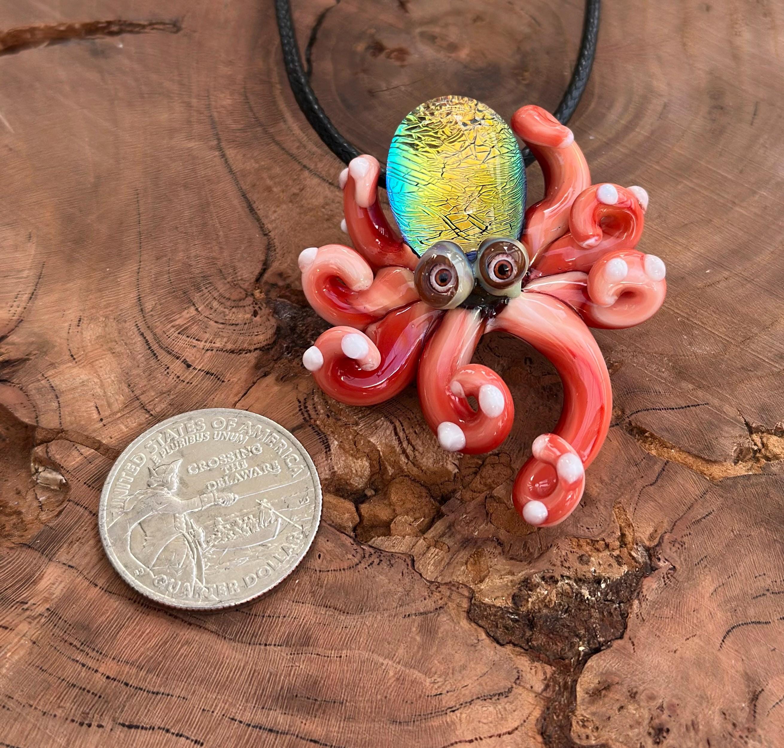 Handmade Blown Glass Octopus Necklace – Dichroic Sea Creature Pendant