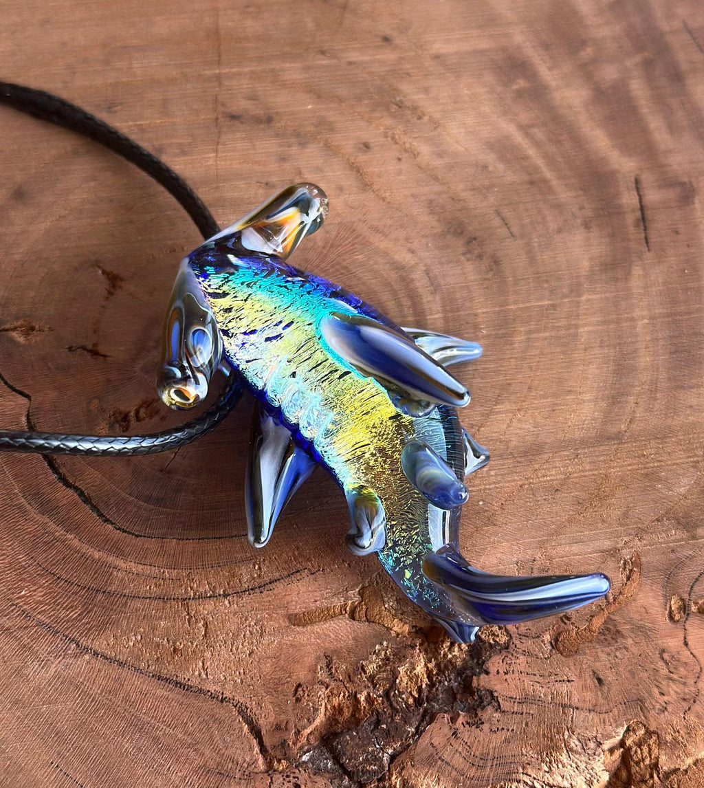 Hammerhead Shark Necklace - Blown Glass - Sea Glass Jewelry Statement Necklace - Ocean Necklace - Handmade Glass Sea Creature Necklace