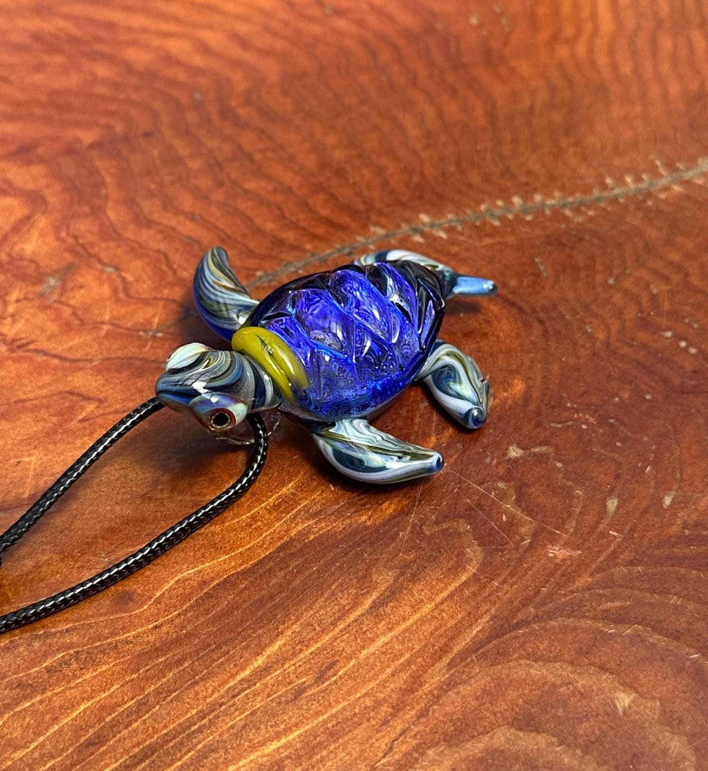 Sea Turtle Necklace - Handmade Blown Glass Pendant - Ocean-Inspired Jewelry - Unique Sea Creature Necklace - Dichroic Glass Art - Torchwork