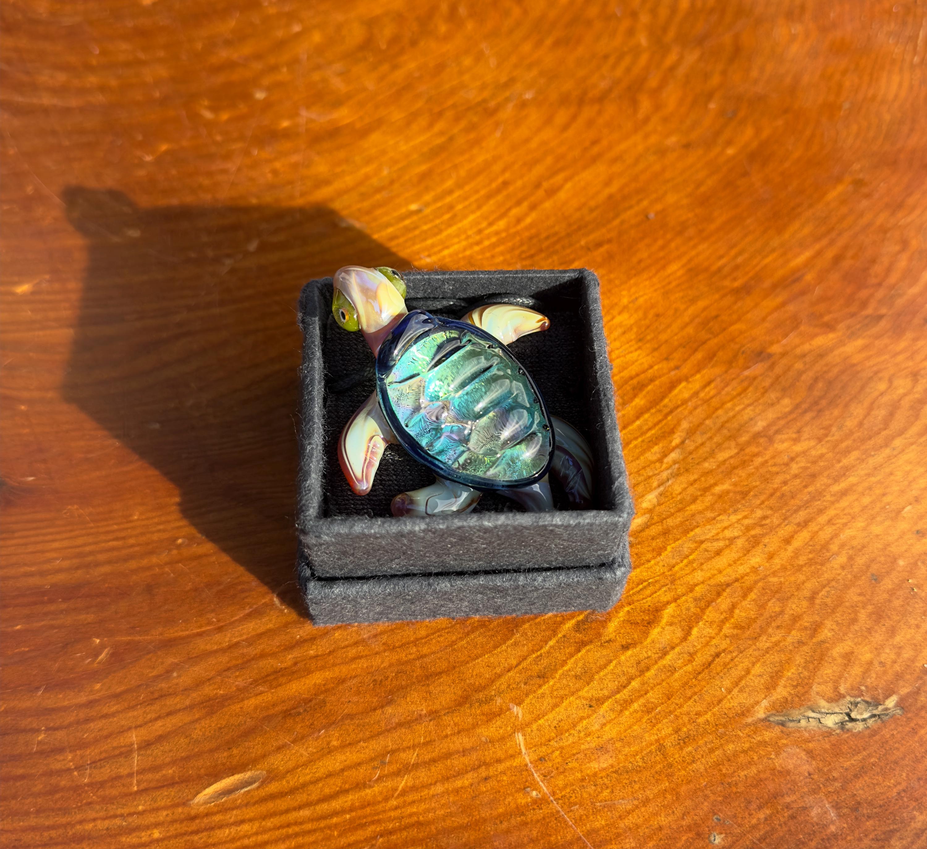 Blown Glass Sea Turtle Necklace: Dichroic Borosilicate Pendant
