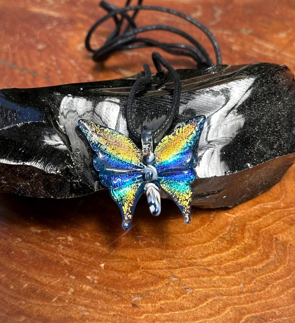 Glass Butterfly Necklace - Hand-Blown Butterfly Jewelry - Unique Birthday Gift - Anniversary Gift for Her - Artisan Torchwork Pendant
